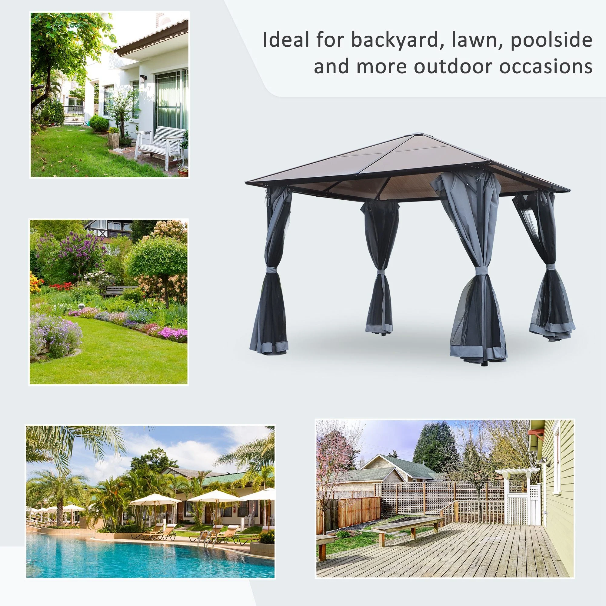 3 x 4m Garden Aluminium Gazebo Hardtop Roof Canopy Marquee Party Tent Patio Outdoor Shelter with Mesh Curtains & Side Walls - Grey - Image 7