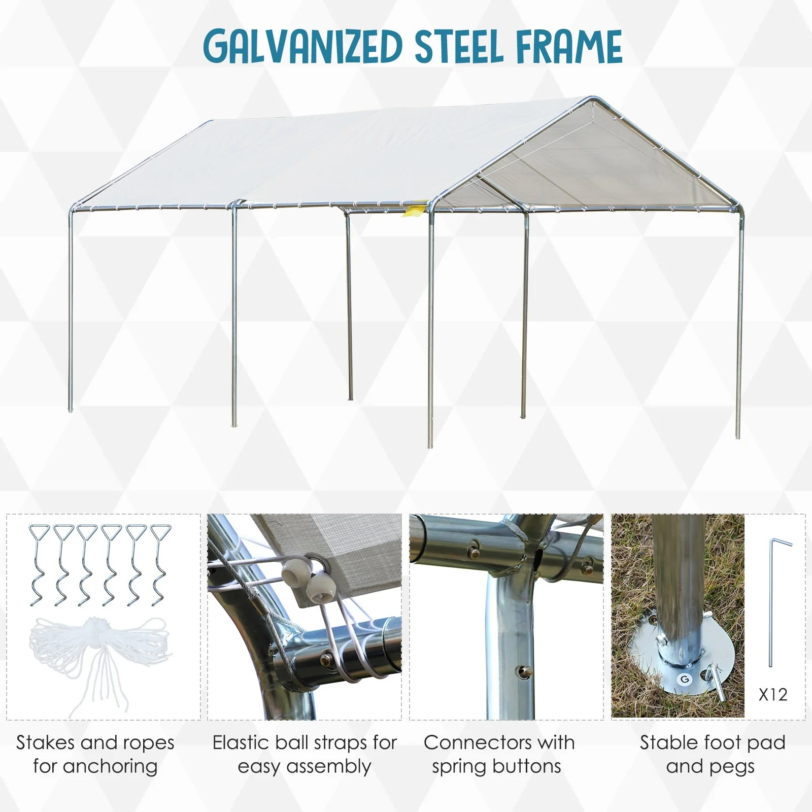 3 x 6m Heavy Duty Carport Garage Car Shelter Galvanized Steel Outdoor Open Canopy Tent Water UV Resistant Waterproof - Image 3