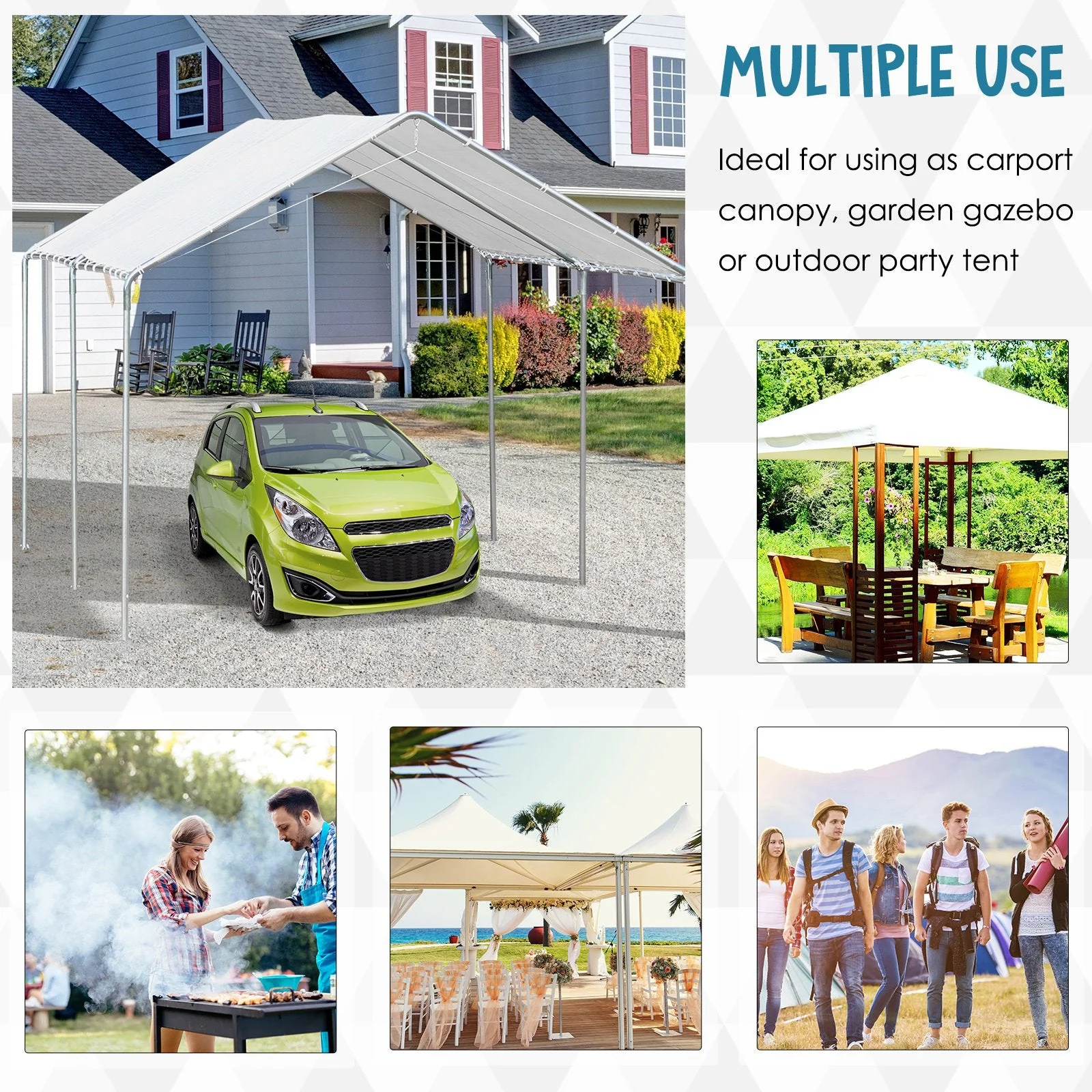 3 x 6m Heavy Duty Carport Garage Car Shelter Galvanized Steel Outdoor Open Canopy Tent Water UV Resistant Waterproof - Image 4