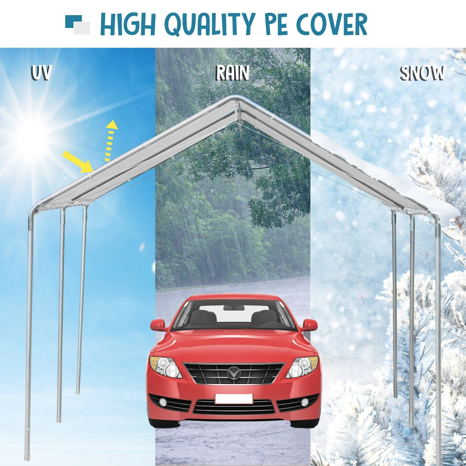 3 x 6m Heavy Duty Carport Garage Car Shelter Galvanized Steel Outdoor Open Canopy Tent Water UV Resistant Waterproof - Image 6
