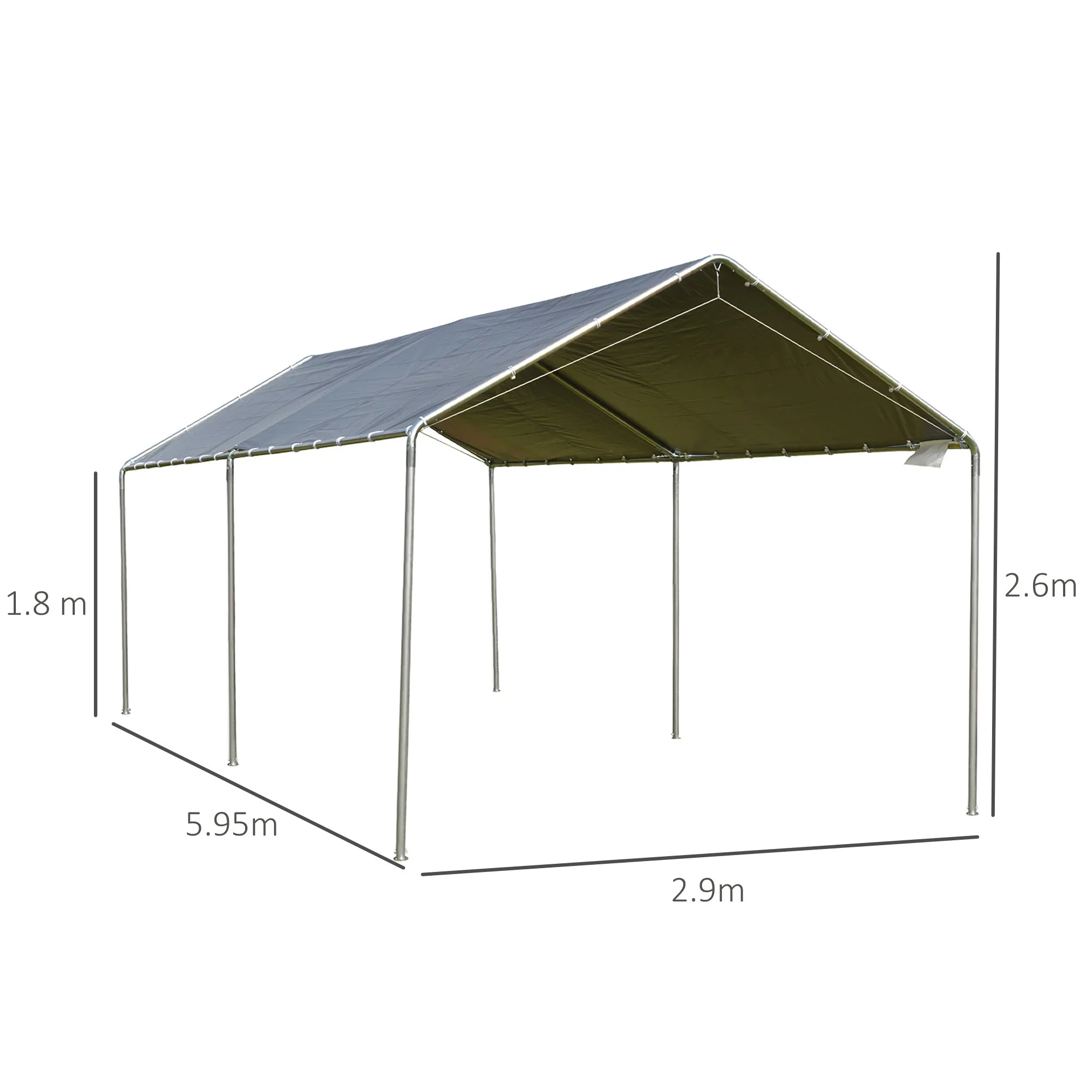 3 x 6m Heavy Duty Carport Garage Car Shelter Galvanized Steel Outdoor Open Canopy Tent Water UV Resistant Waterproof - Image 2
