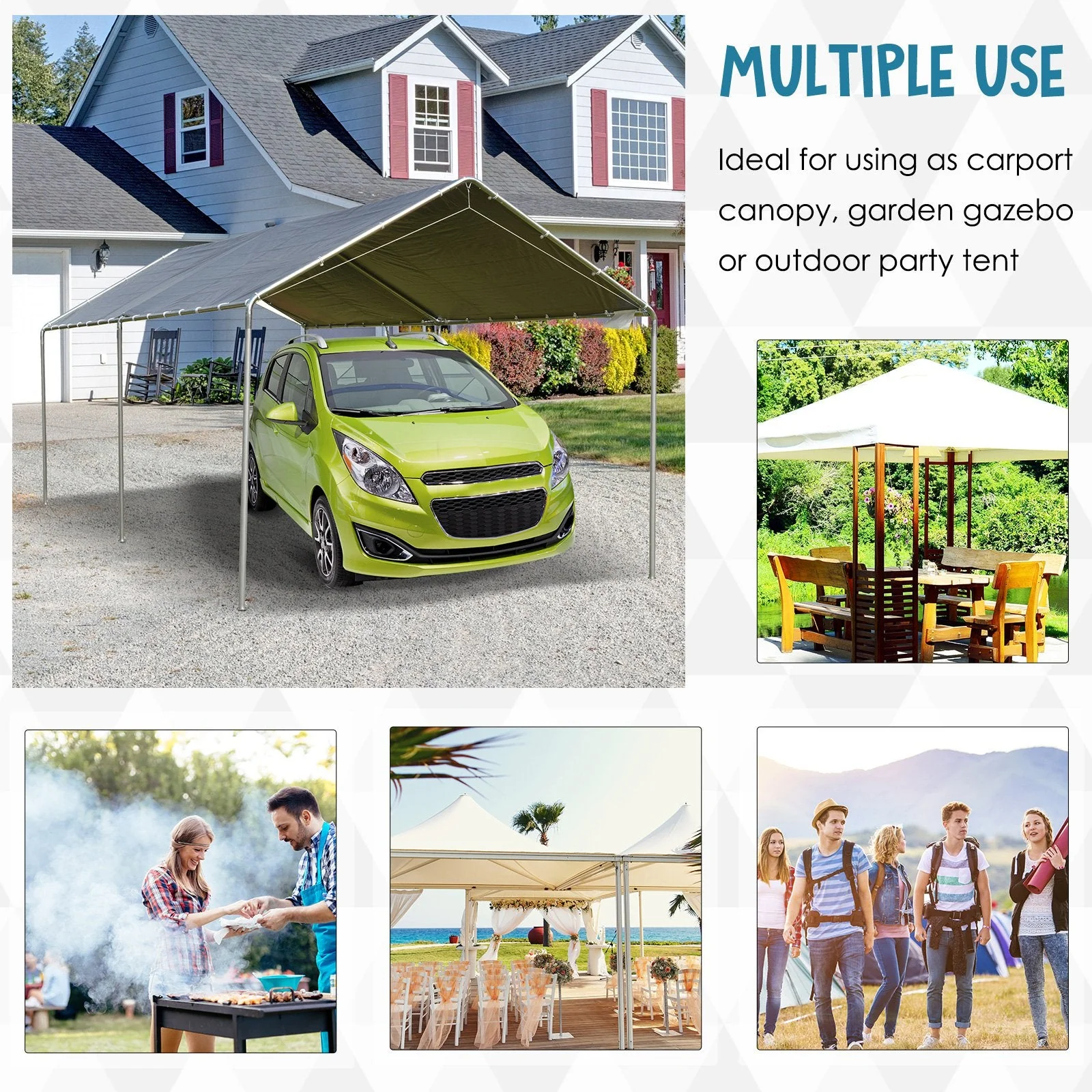 3 x 6m Heavy Duty Carport Garage Car Shelter Galvanized Steel Outdoor Open Canopy Tent Water UV Resistant Waterproof - Image 5