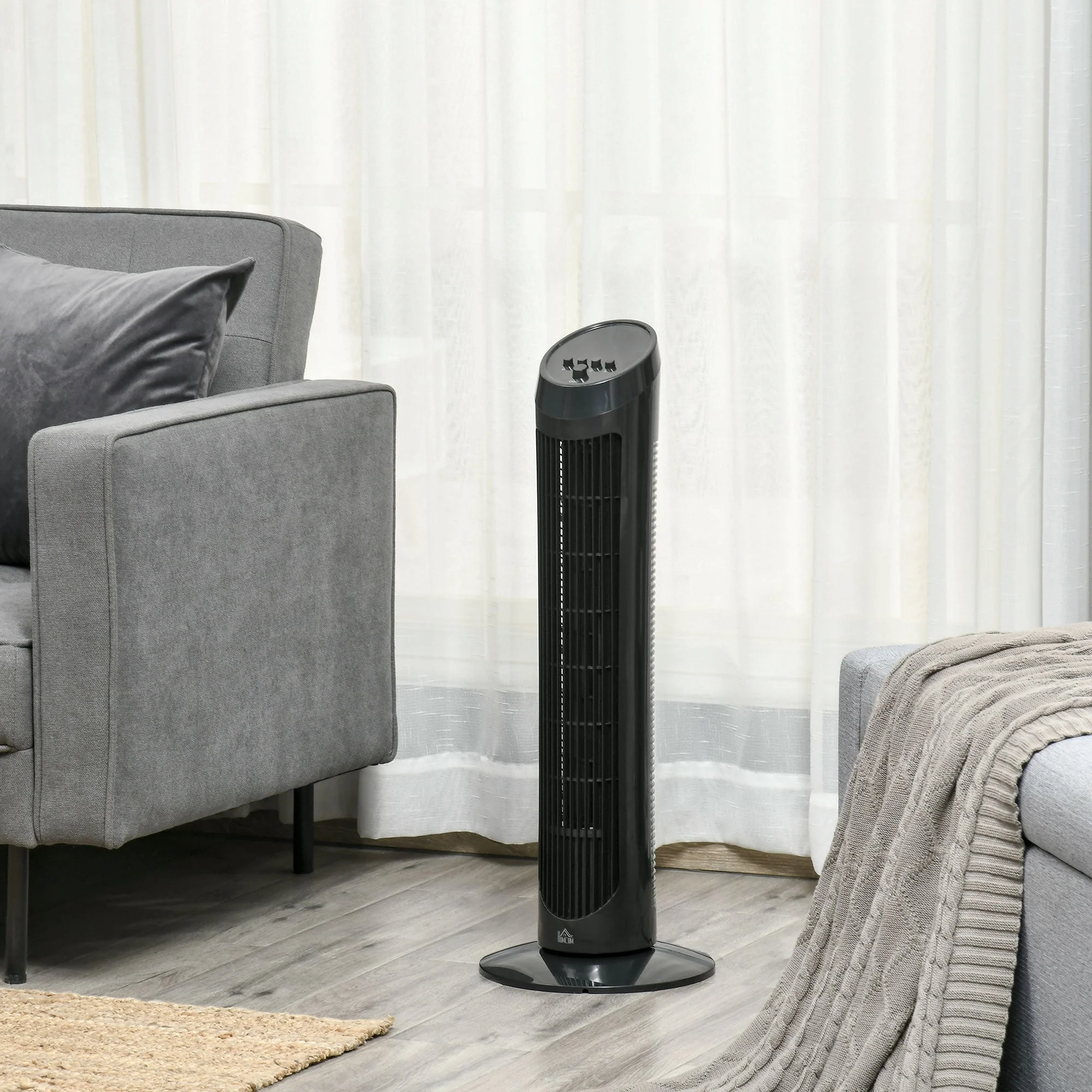 30" Oscillating Tower Fan 3 Speed Mode Ultra Slim Indoor Air Refresher Cooling Machine Noise Reduction - Black - Image 2