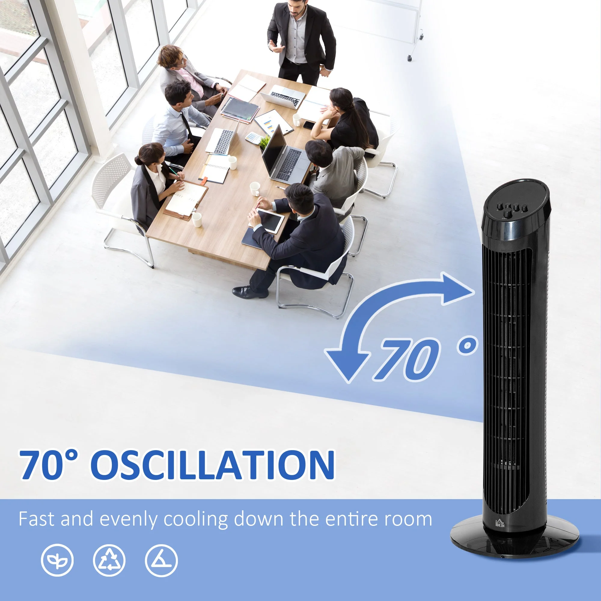 30" Oscillating Tower Fan 3 Speed Mode Ultra Slim Indoor Air Refresher Cooling Machine Noise Reduction - Black - Image 5