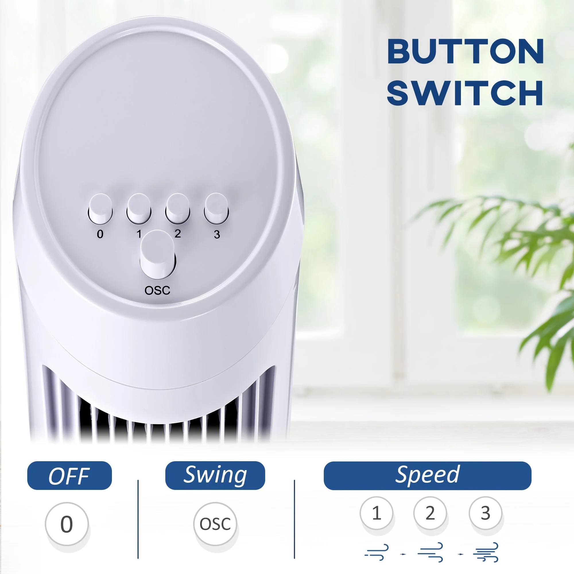 30" Oscillating Tower Fan 3 Speed Mode Ultra Slim Indoor Air Refresher Cooling Machine Noise Reduction - White - Image 7
