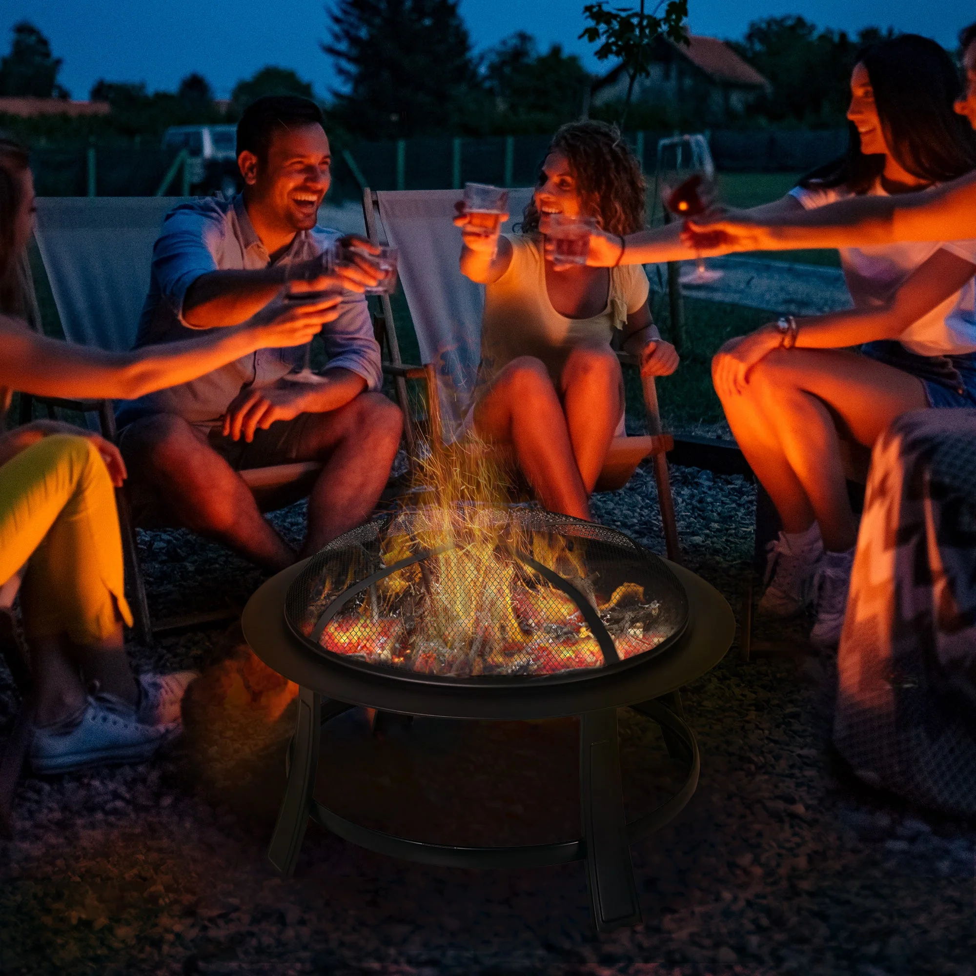 30” Round Metal Fire Pit With Cover-Black - Image 2