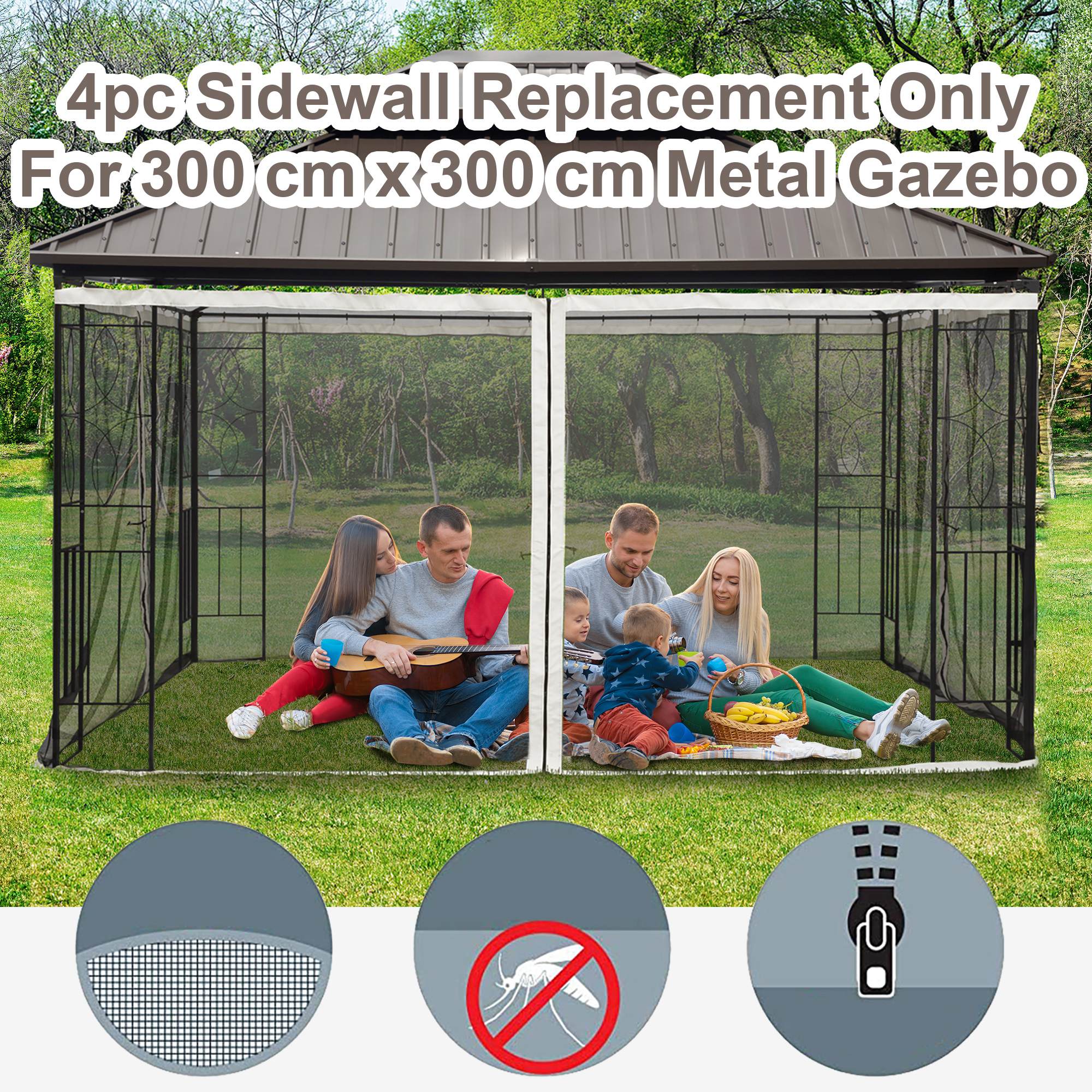 302 x 207cm Universal Replacement Mesh Sidewall Netting for Patio Gazebos and Canopy Tents - Image 5