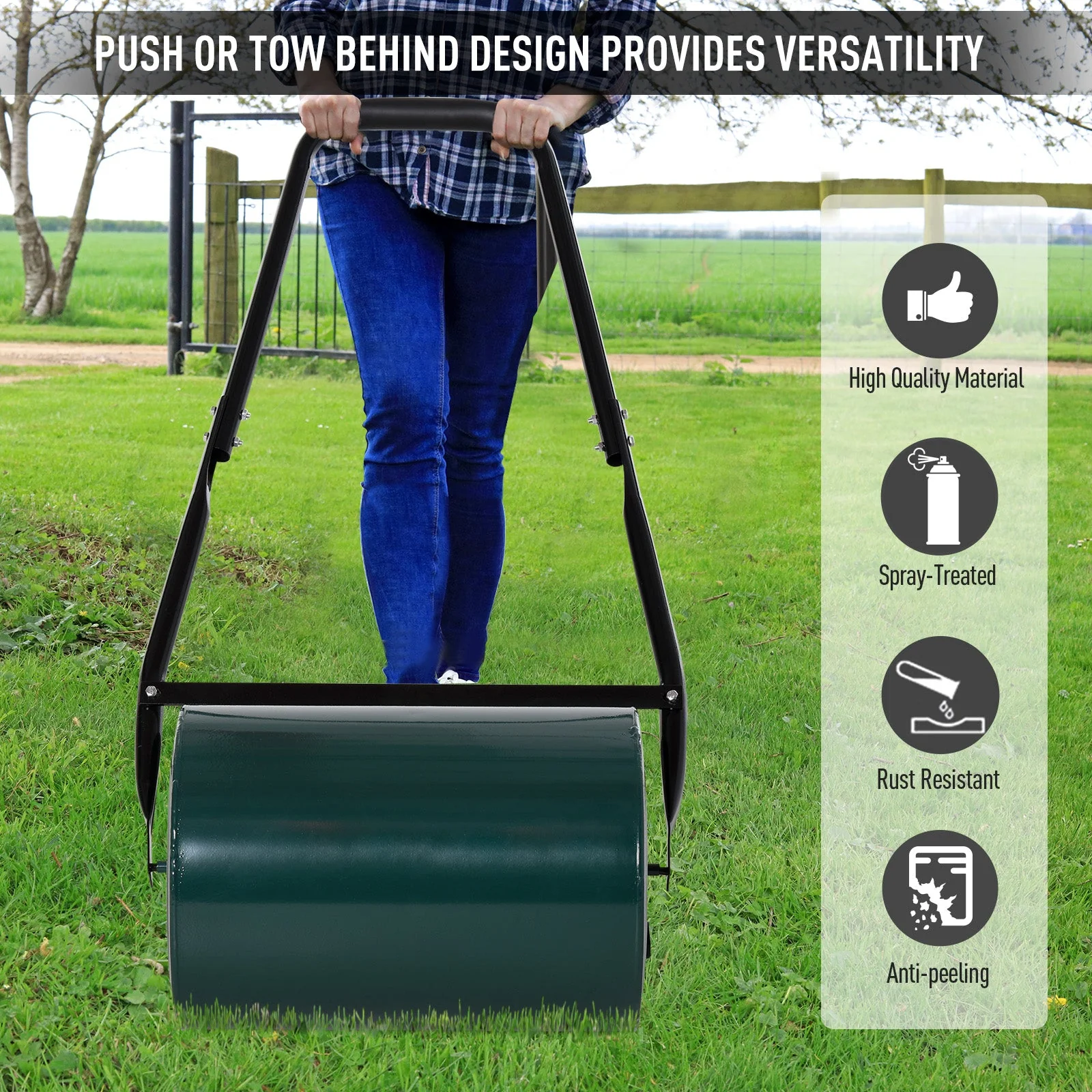 30cm Metal Water/Sand Filled Heavy Duty Garden Lawn Roller Green - Image 7