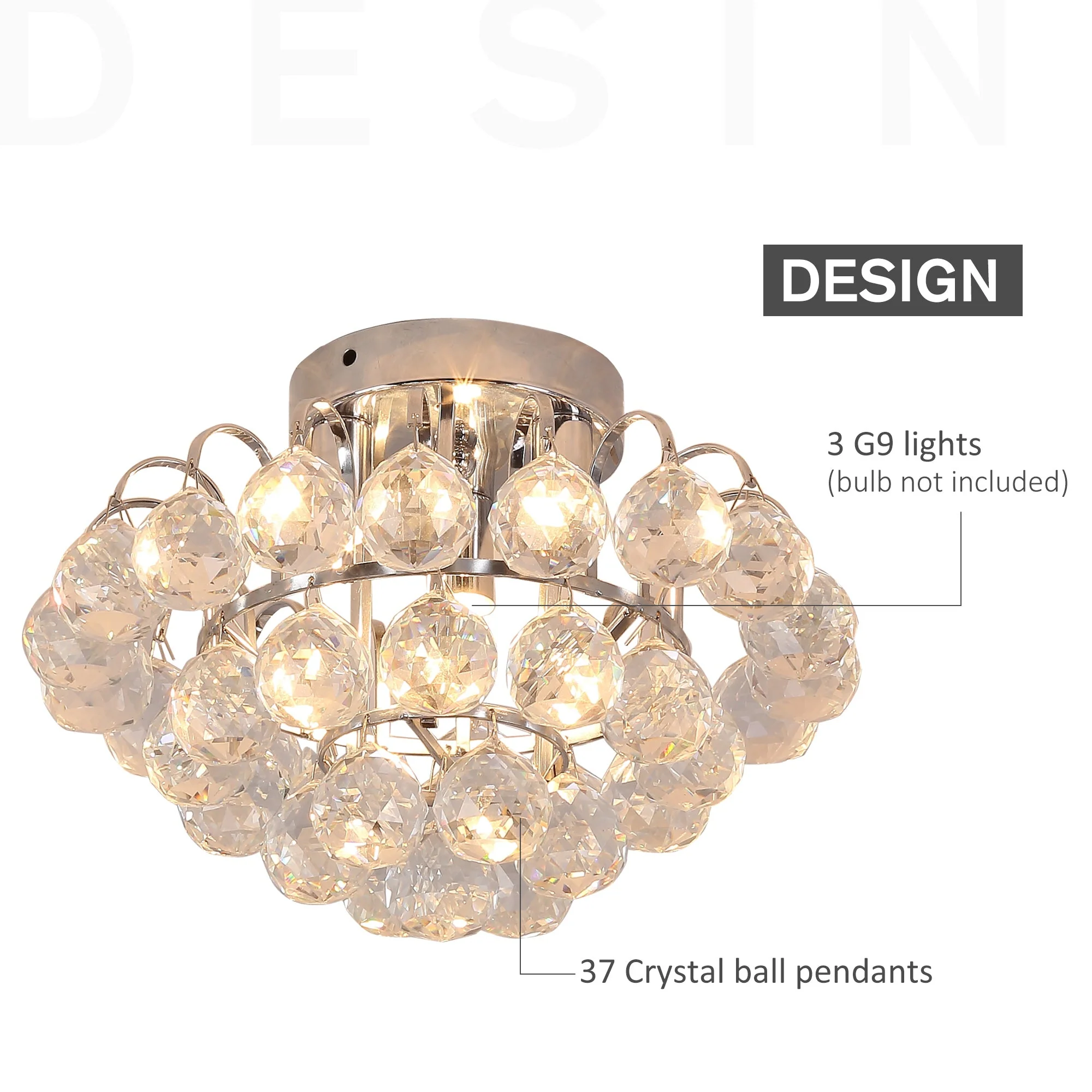 30x30cm K9 Crystal Droplets Ceiling Pendant Light Silver - Image 4