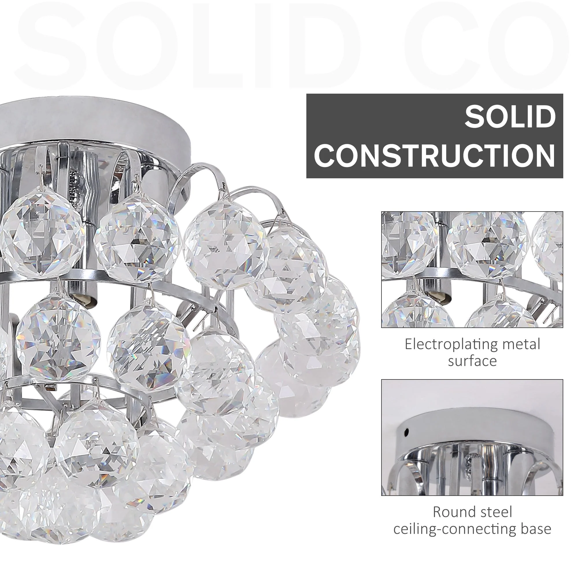 30x30cm K9 Crystal Droplets Ceiling Pendant Light Silver - Image 5