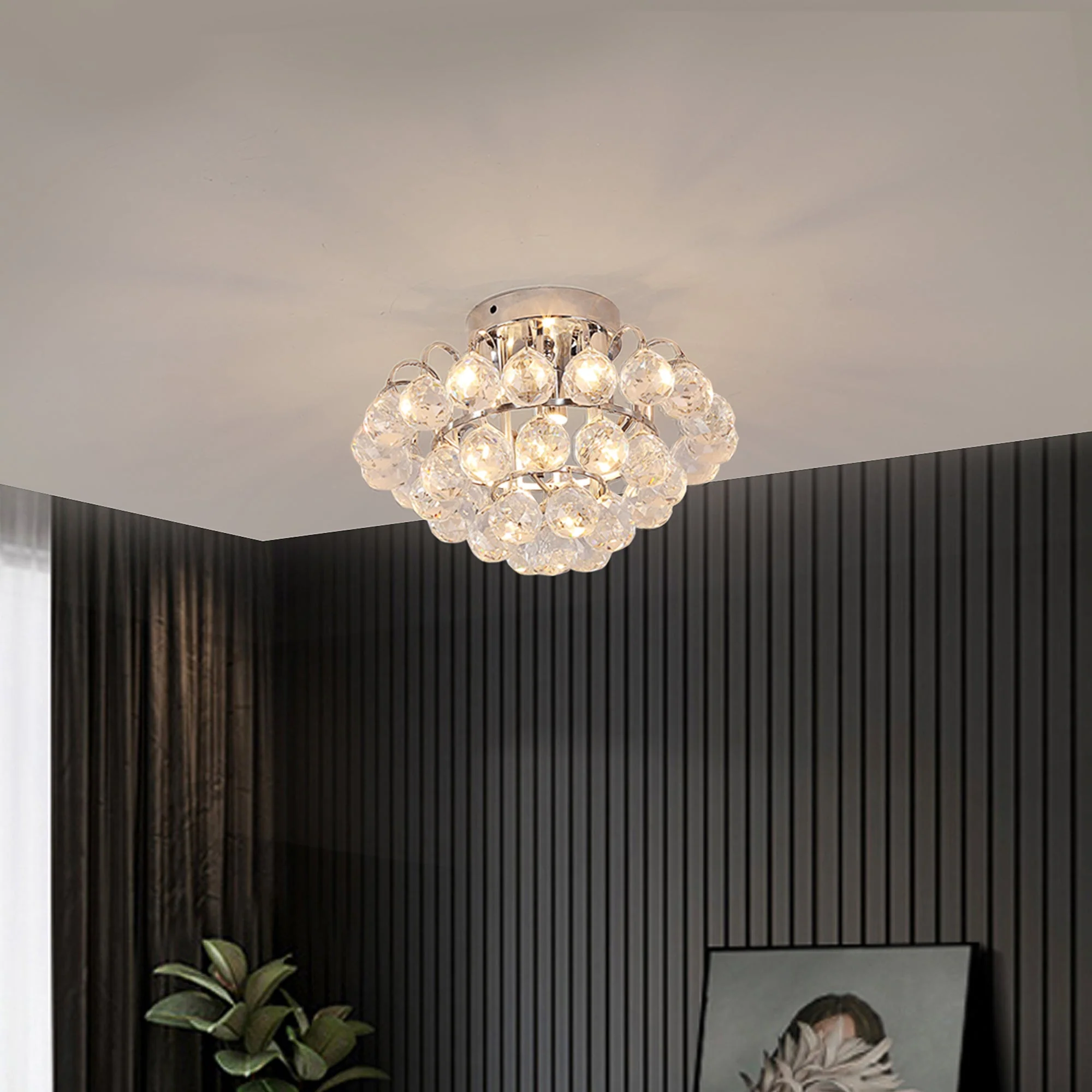 30x30cm K9 Crystal Droplets Ceiling Pendant Light Silver - Image 6