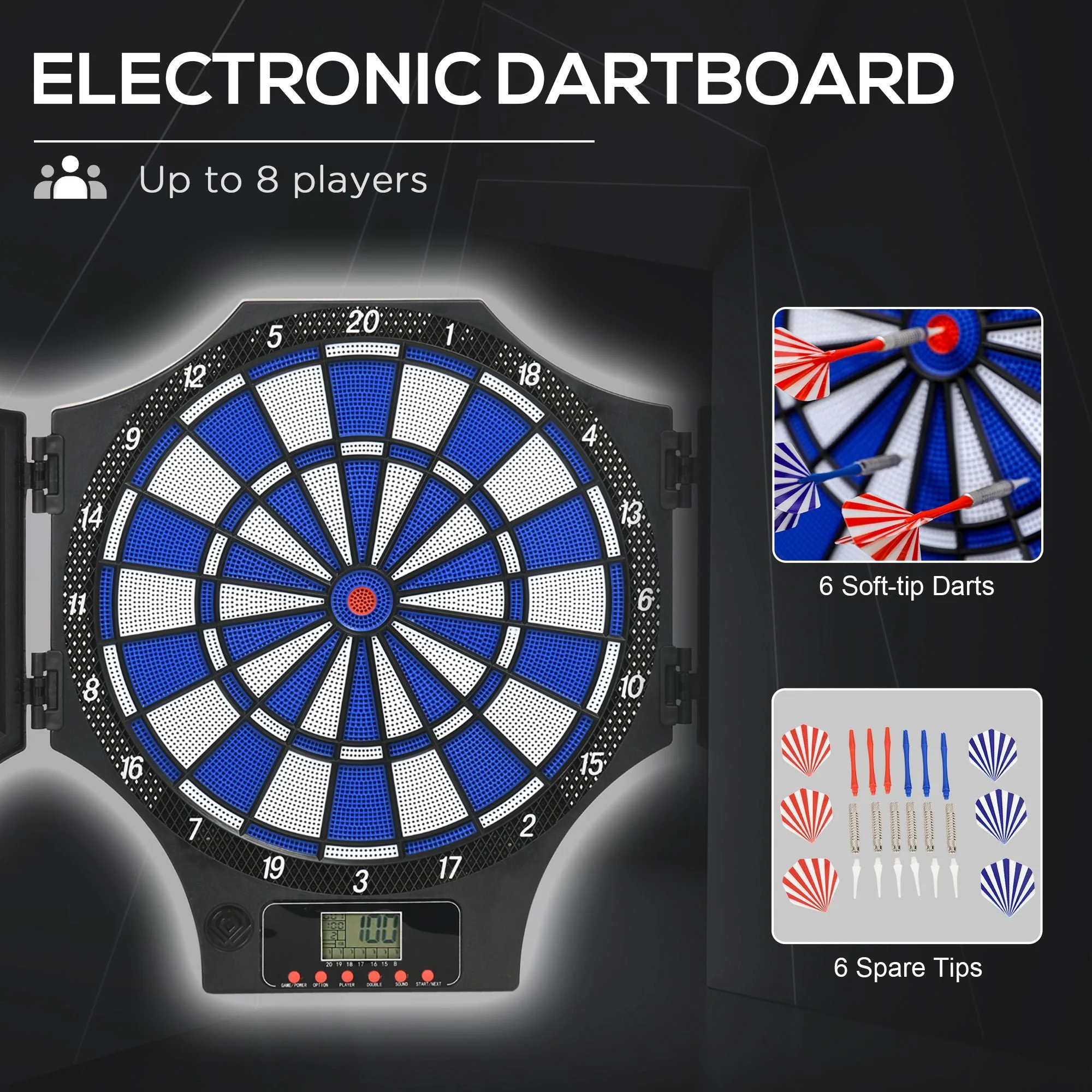 31 Games Up To 8 Player Electronic Dartboard Black & Blue by Sportnow - Image 4