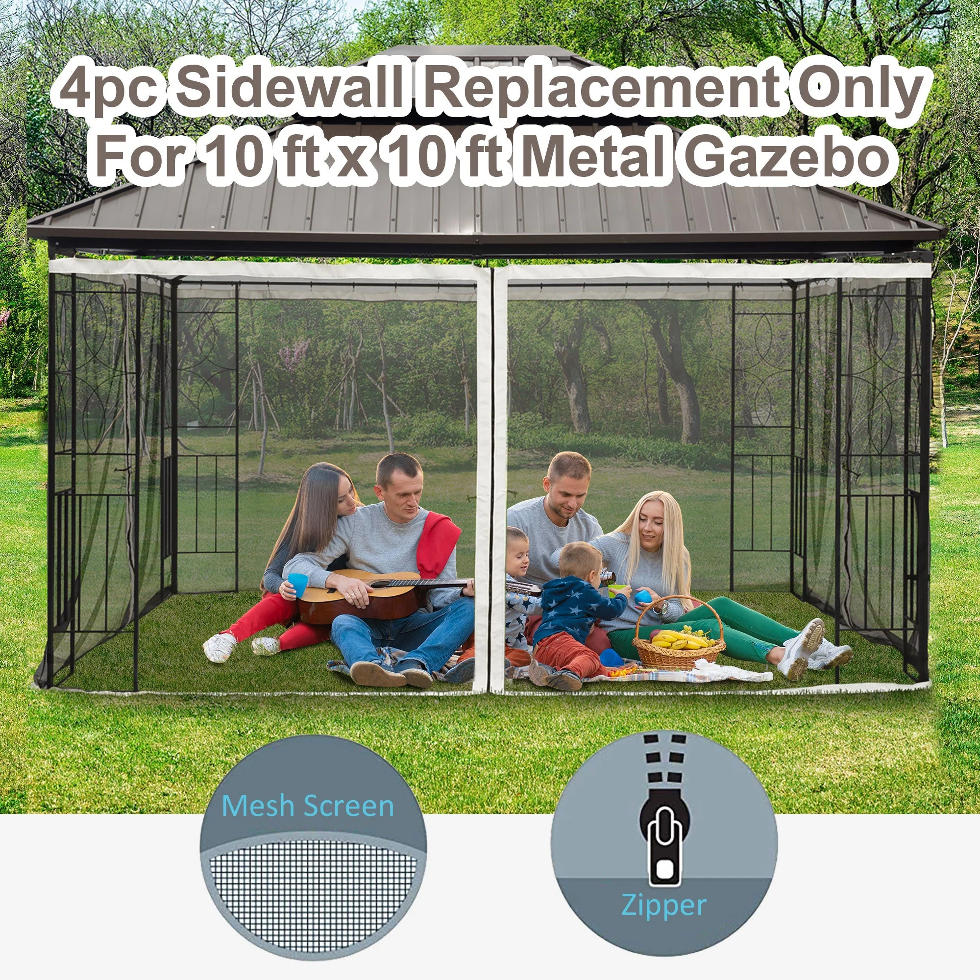 352 x 207cm Universal Replacement Mesh Sidewall Netting for Patio Gazebos and Canopy Tents - Image 4