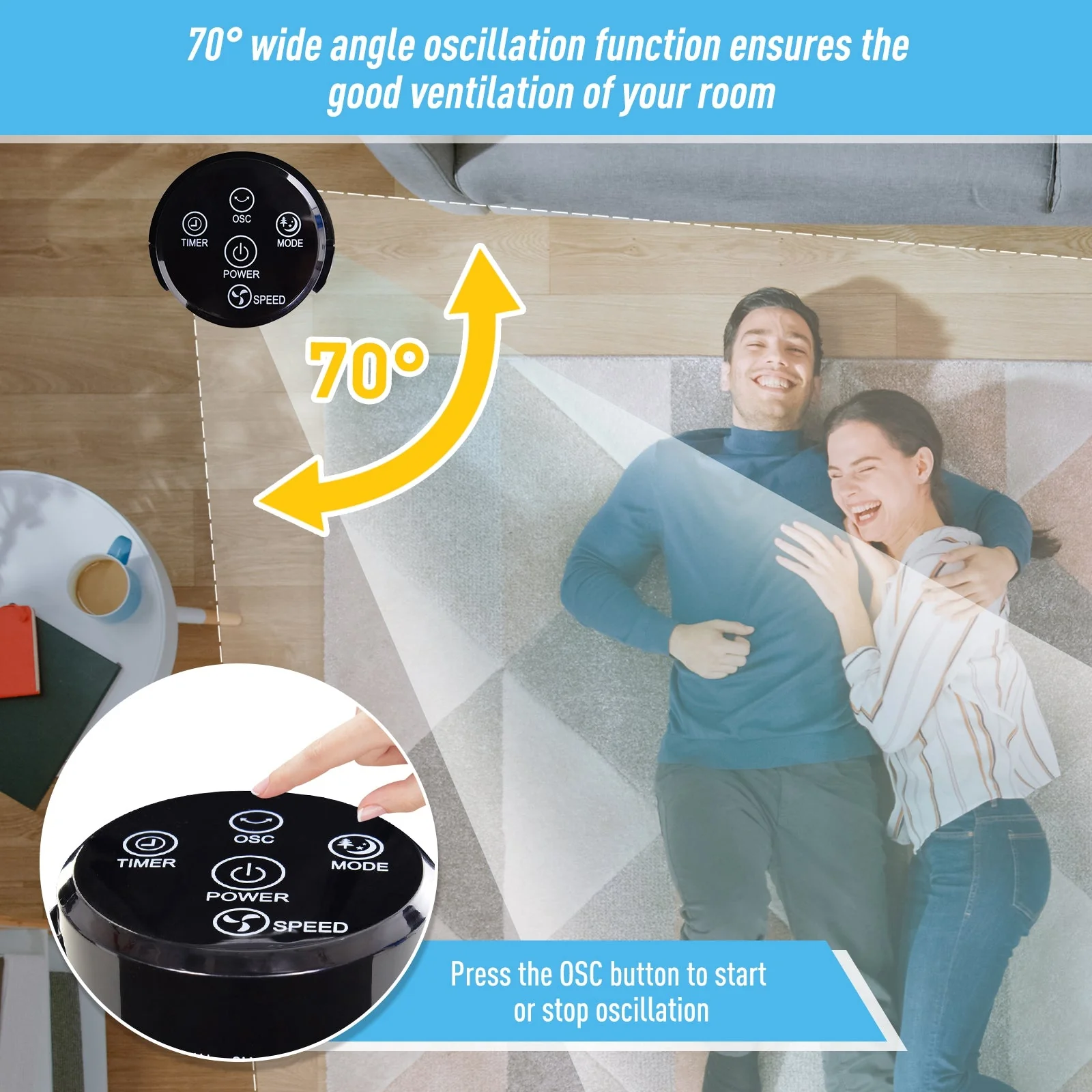 36" Oscillating Tower Fan with Remote Control - Image 5