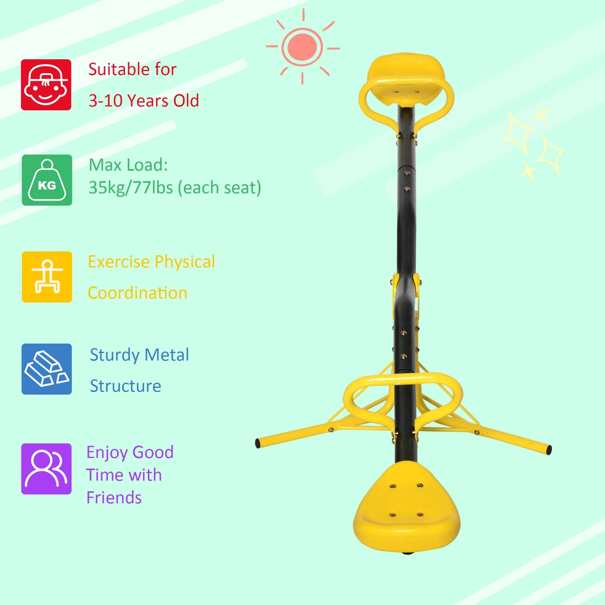 360° Rotating Kids Seesaw Metal Teeter-Totter Children Playground Equipment for Indoors and Outdoors - Image 4