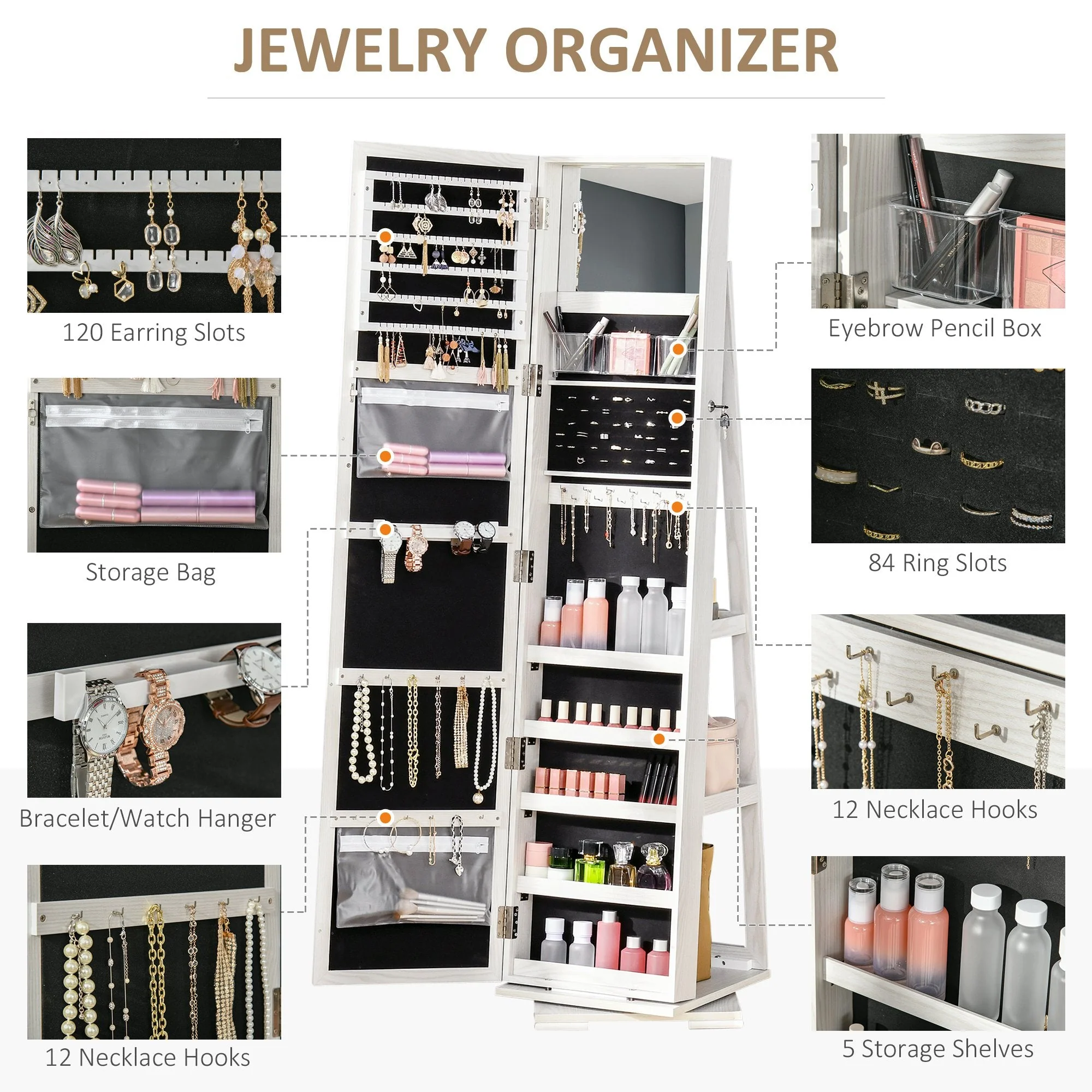 360° Swivel Jewellery Cabinet - Image 4