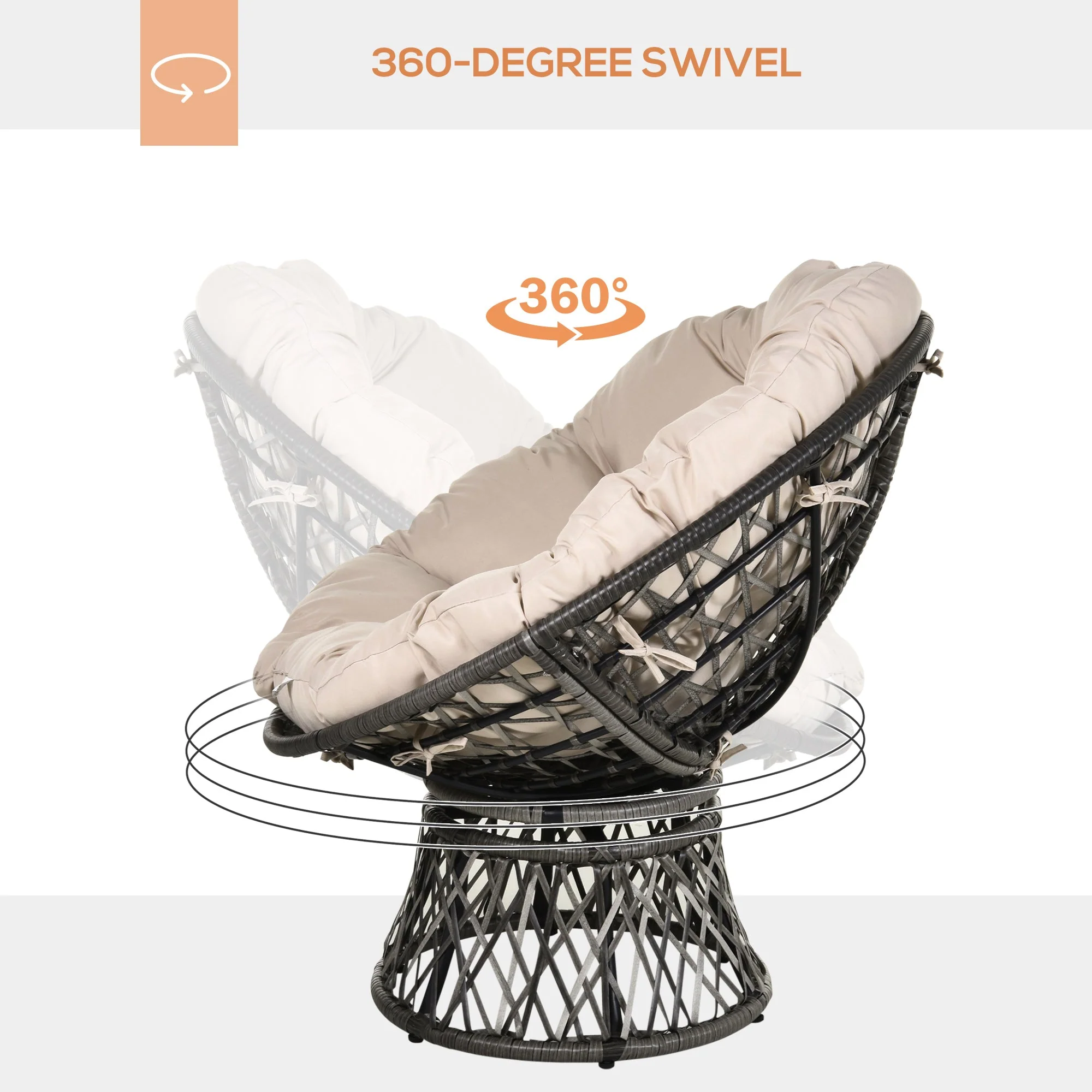 360° Swivel Rattan Chair Outdoor Wicker Chairs w/ Padded Cushion - Image 2