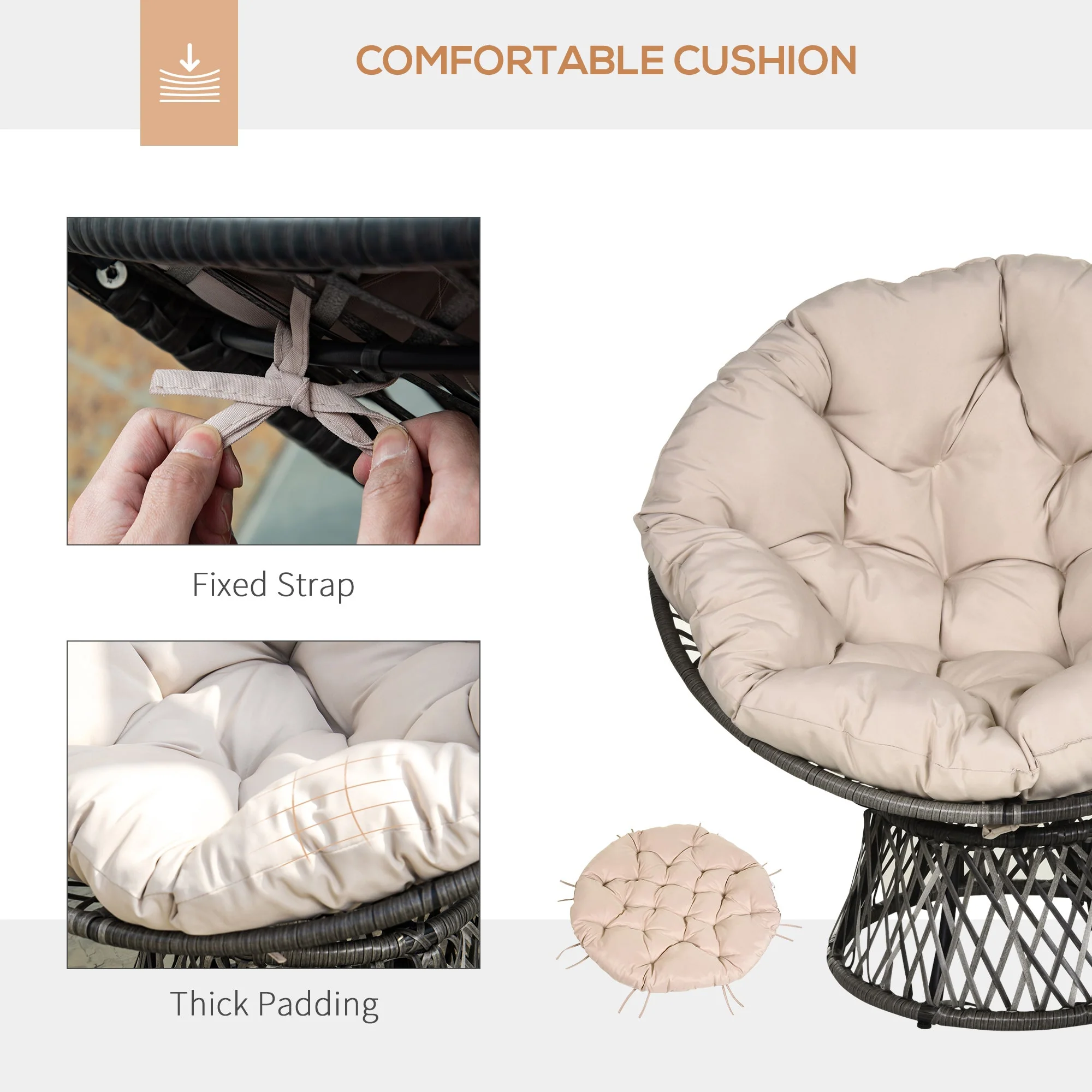 360° Swivel Rattan Chair Outdoor Wicker Chairs w/ Padded Cushion - Image 4