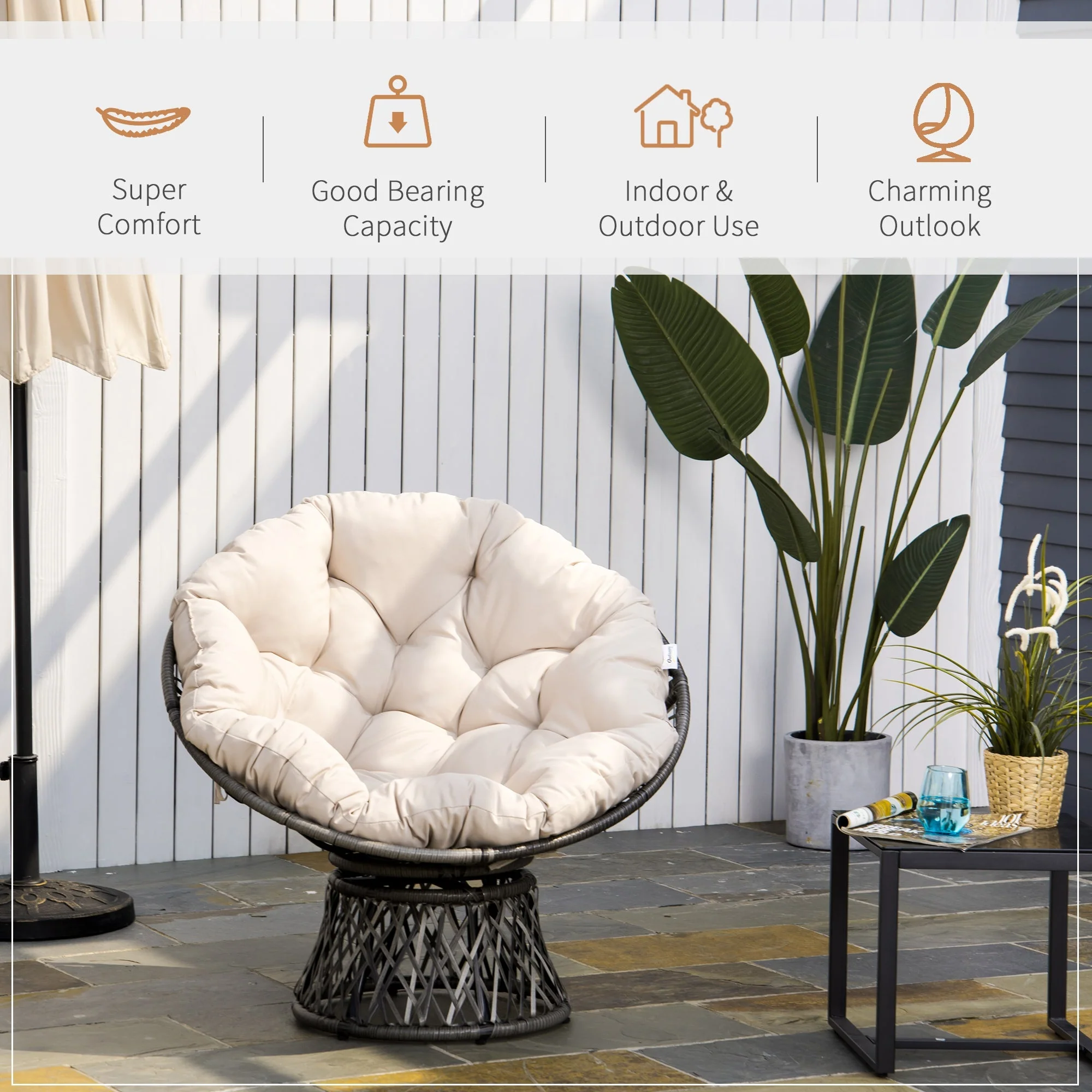 360° Swivel Rattan Chair Outdoor Wicker Chairs w/ Padded Cushion - Image 5