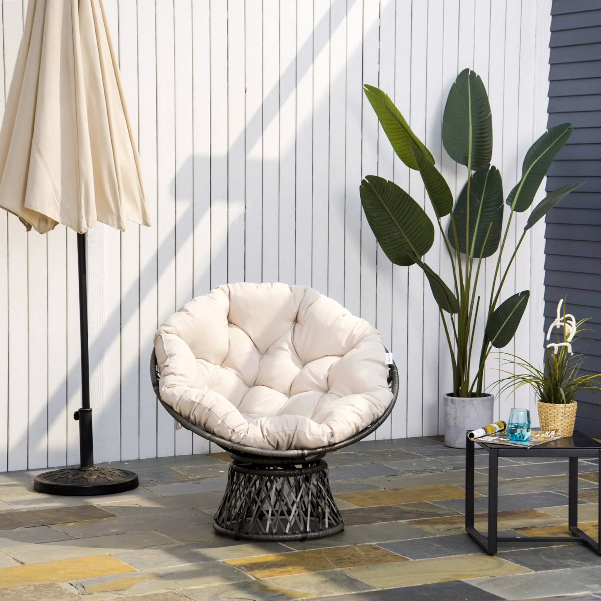360° Swivel Rattan Chair Outdoor Wicker Chairs w/ Padded Cushion - Image 8