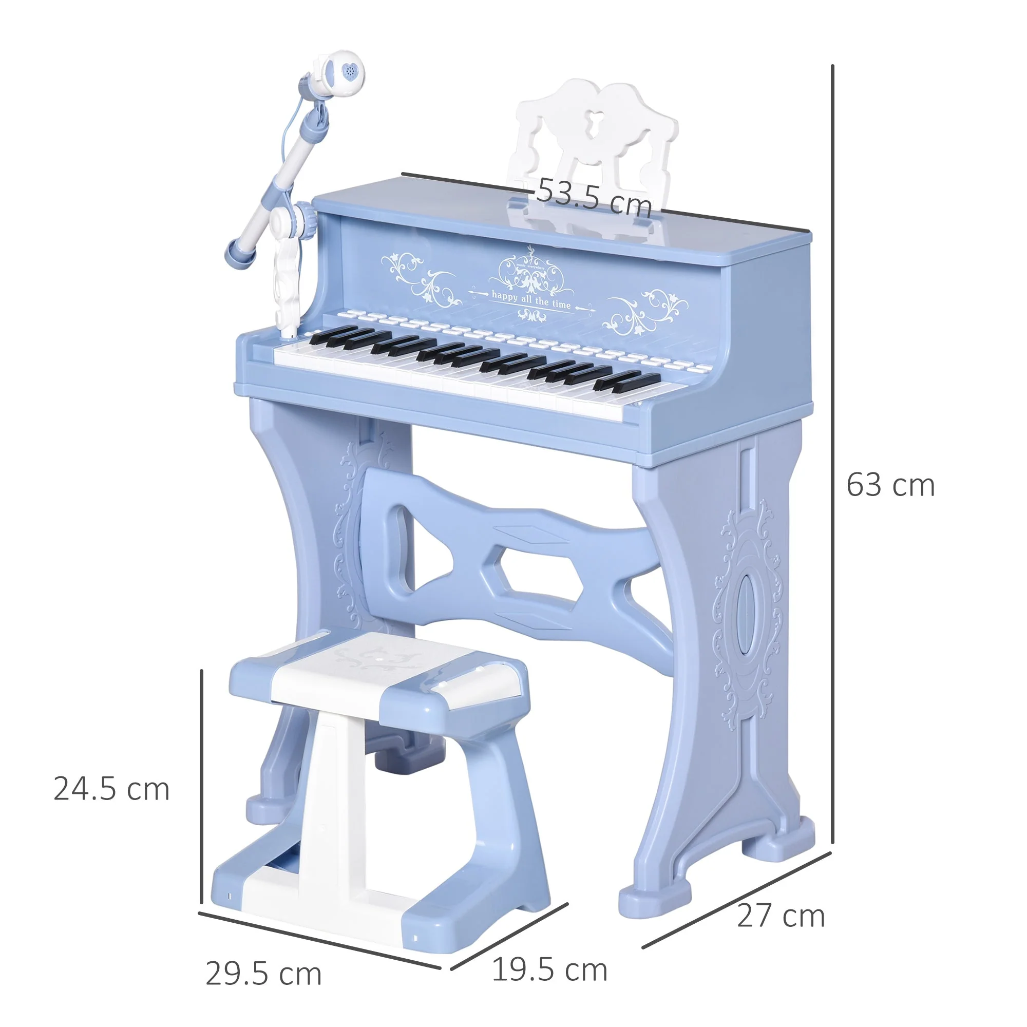 37 Key Kids Battery Keyboard Mini Grand Piano Stool Microphone Musical Toy - Image 3
