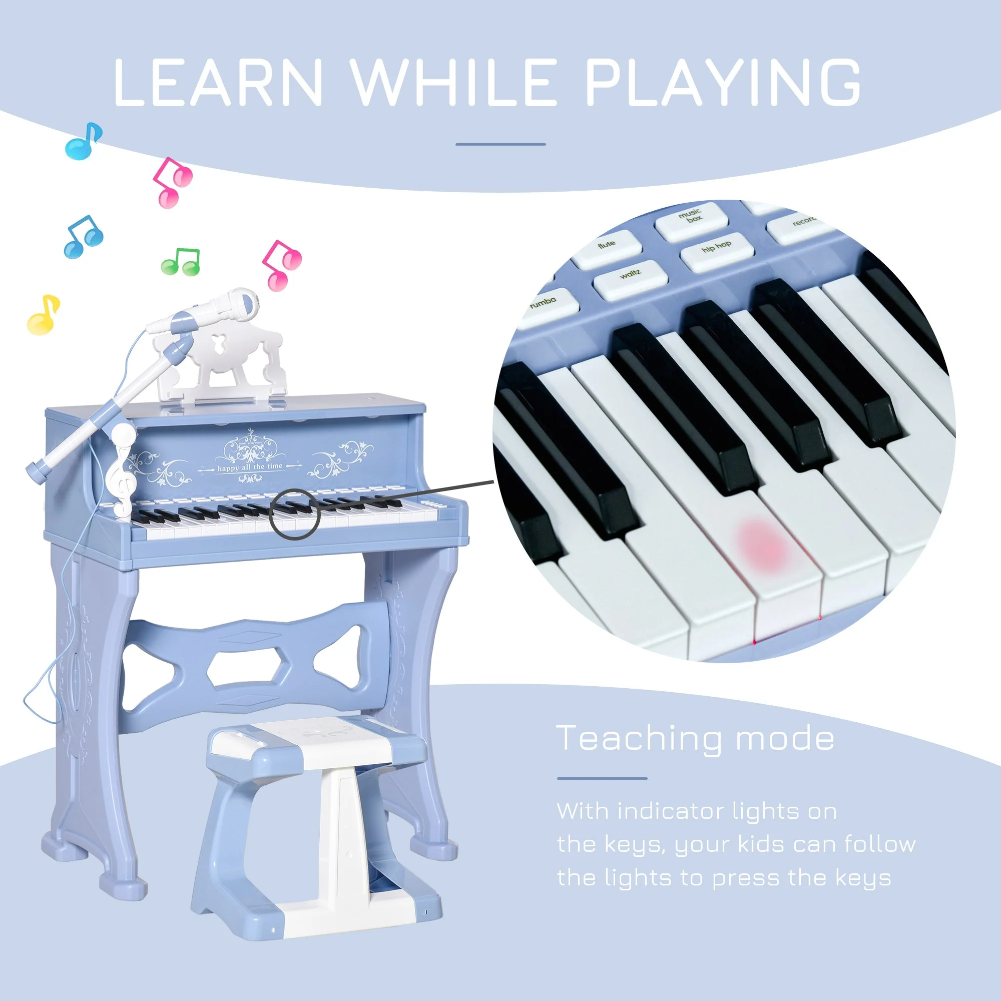37 Key Kids Battery Keyboard Mini Grand Piano Stool Microphone Musical Toy - Image 6