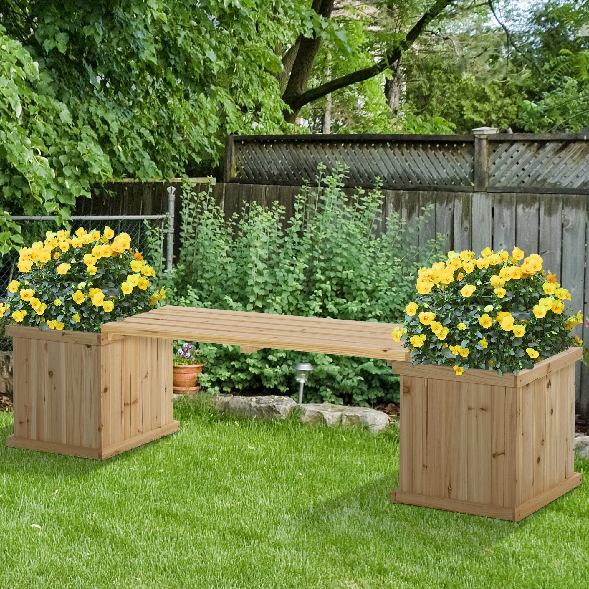 37L Wooden Garden Planter & Bench Combination Garden Raised Bed Patio Park Natural 176 x 38 x 40 cm - Image 9