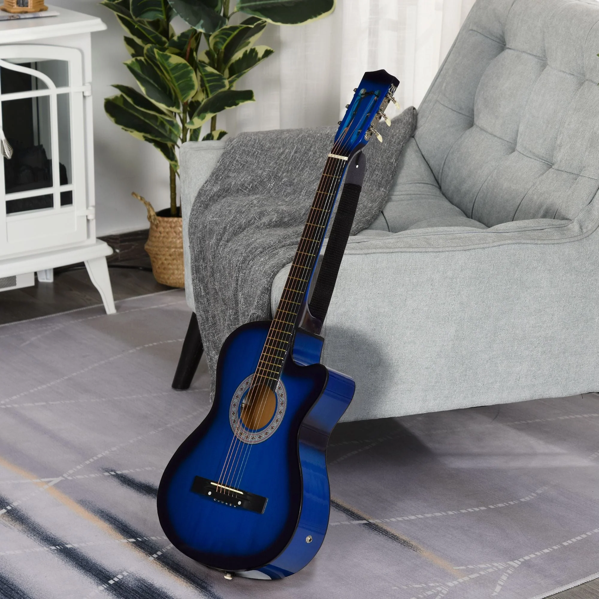 38" Beginners Basswood Acoustic Guitar Blue - Image 2