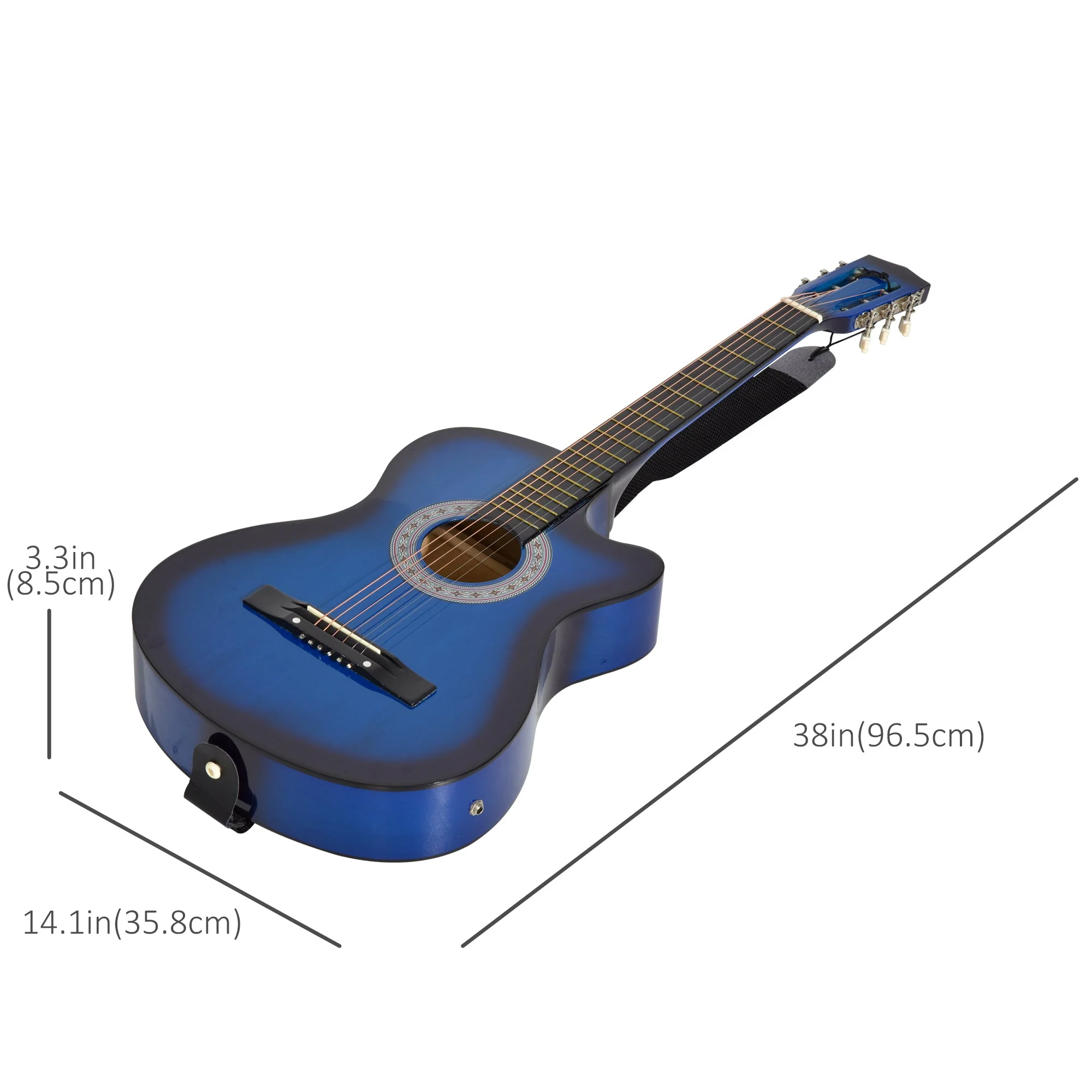 38" Beginners Basswood Acoustic Guitar Blue - Image 3
