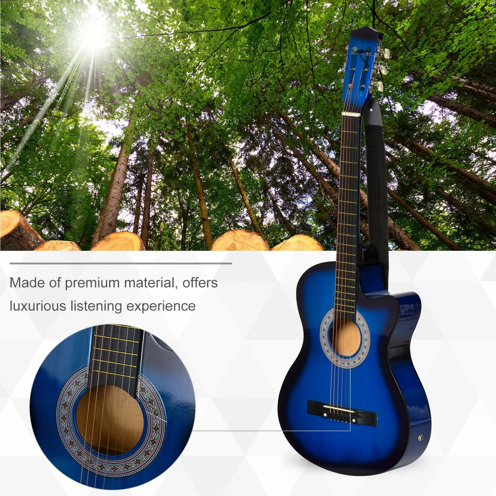 38" Beginners Basswood Acoustic Guitar Blue - Image 5