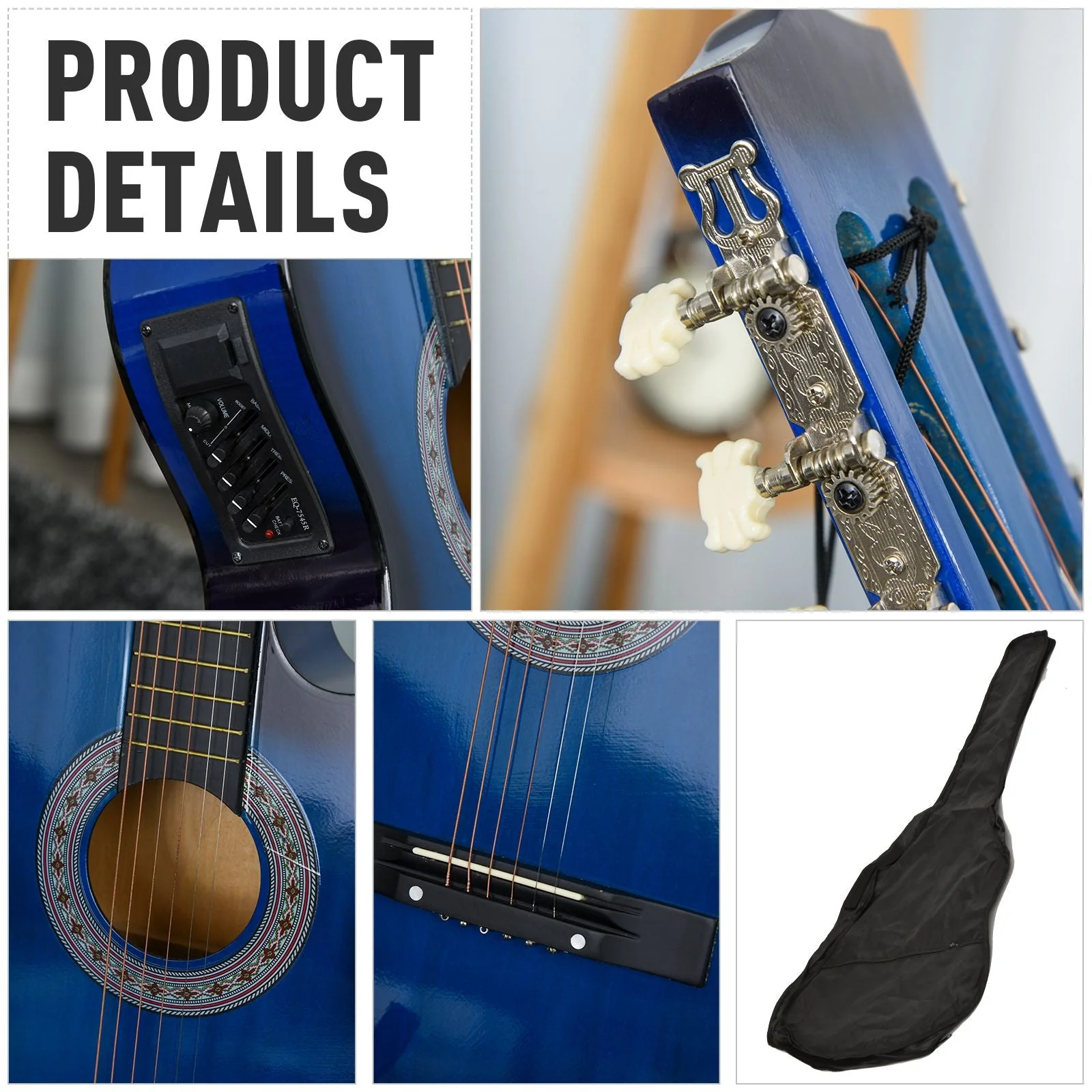 38" Beginners Basswood Acoustic Guitar Blue - Image 6
