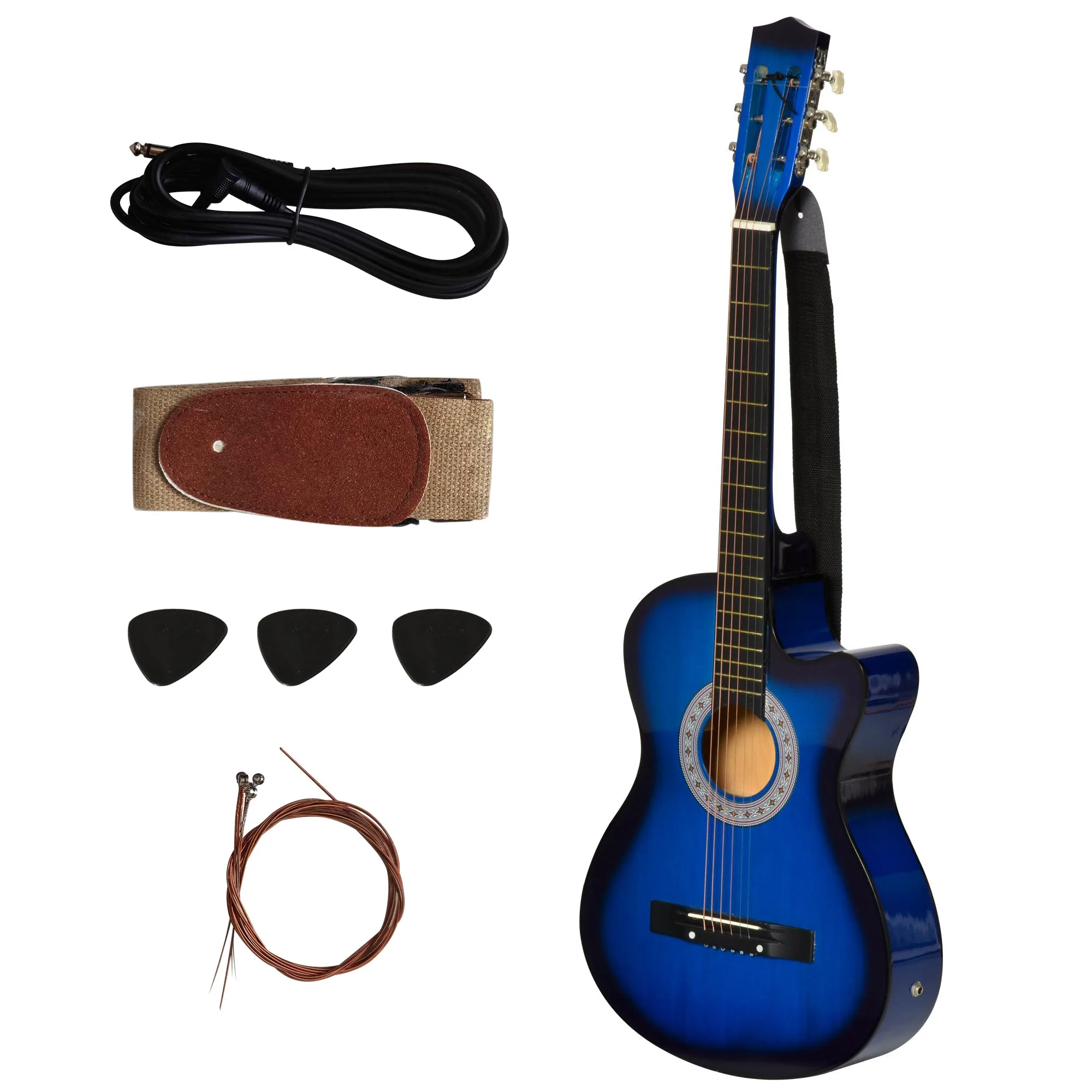38" Beginners Basswood Acoustic Guitar Blue - Image 7