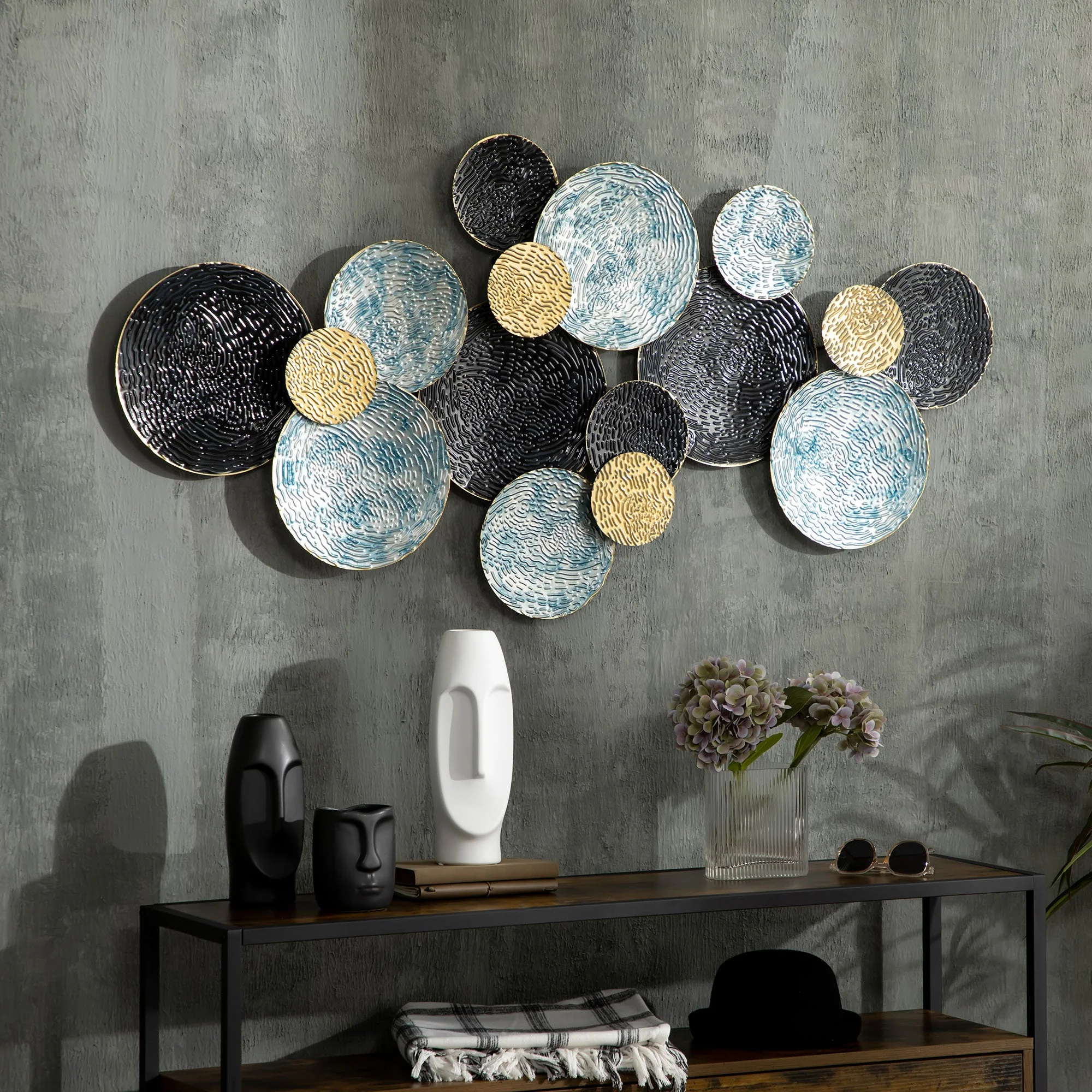 3D Metal Wall Art Modern Circle Hanging Wall Sculptures Home Decor for Living Room Bedroom Dining Room - Image 2