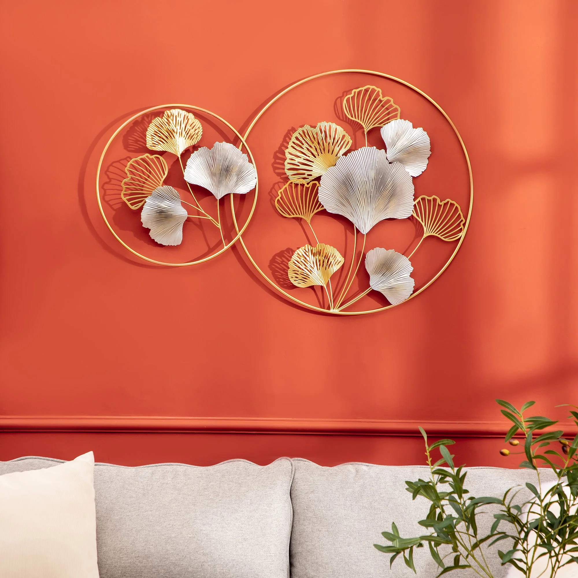 3D Metal Wall Art Modern Ginkgo Leaves Hanging Wall Sculptures Home Decor for Living Room Bedroom Dining Room - Image 2