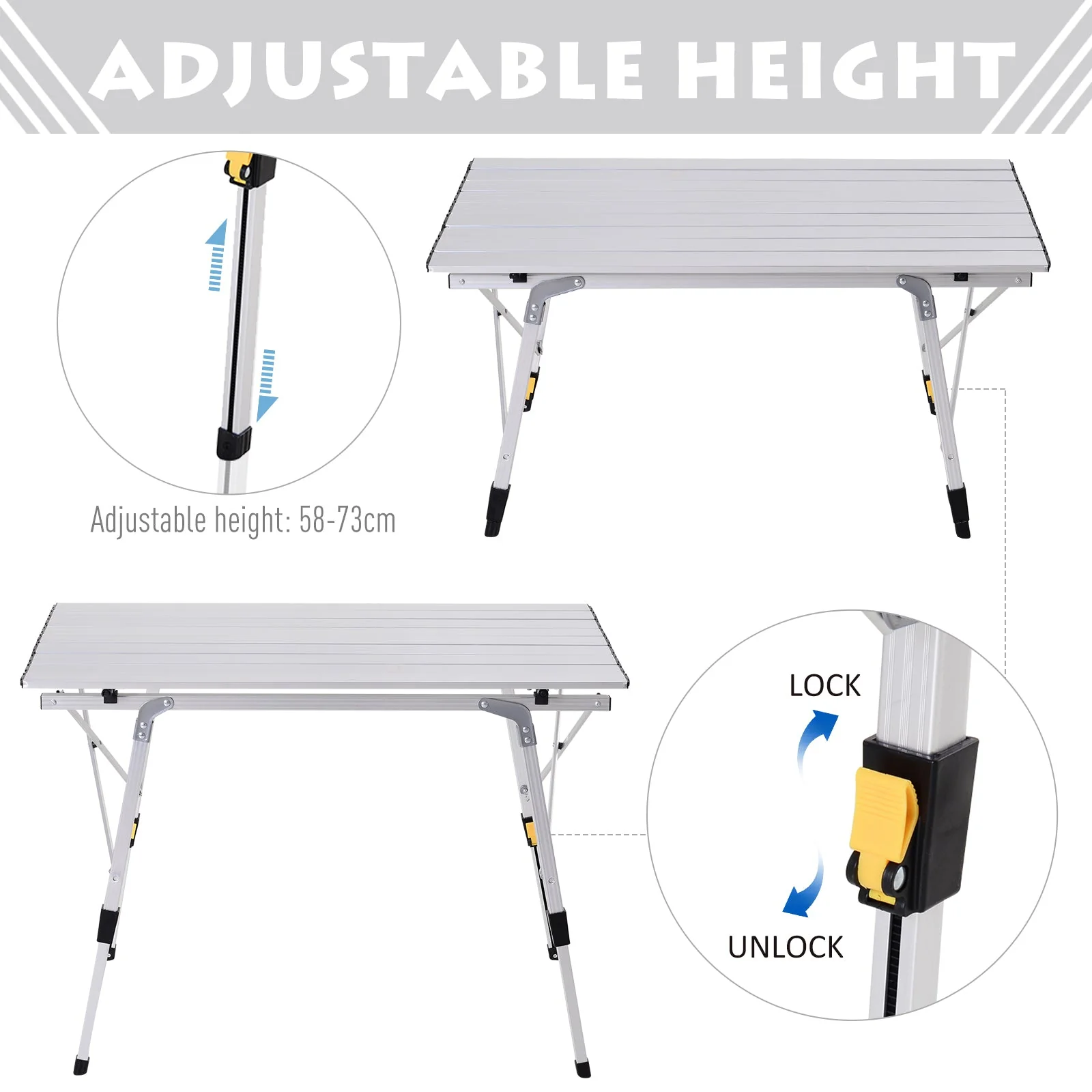 3FT Folding Aluminium Picnic Table Portable Camping Table Roll Up Top with Carrying Bag Silver - Image 3