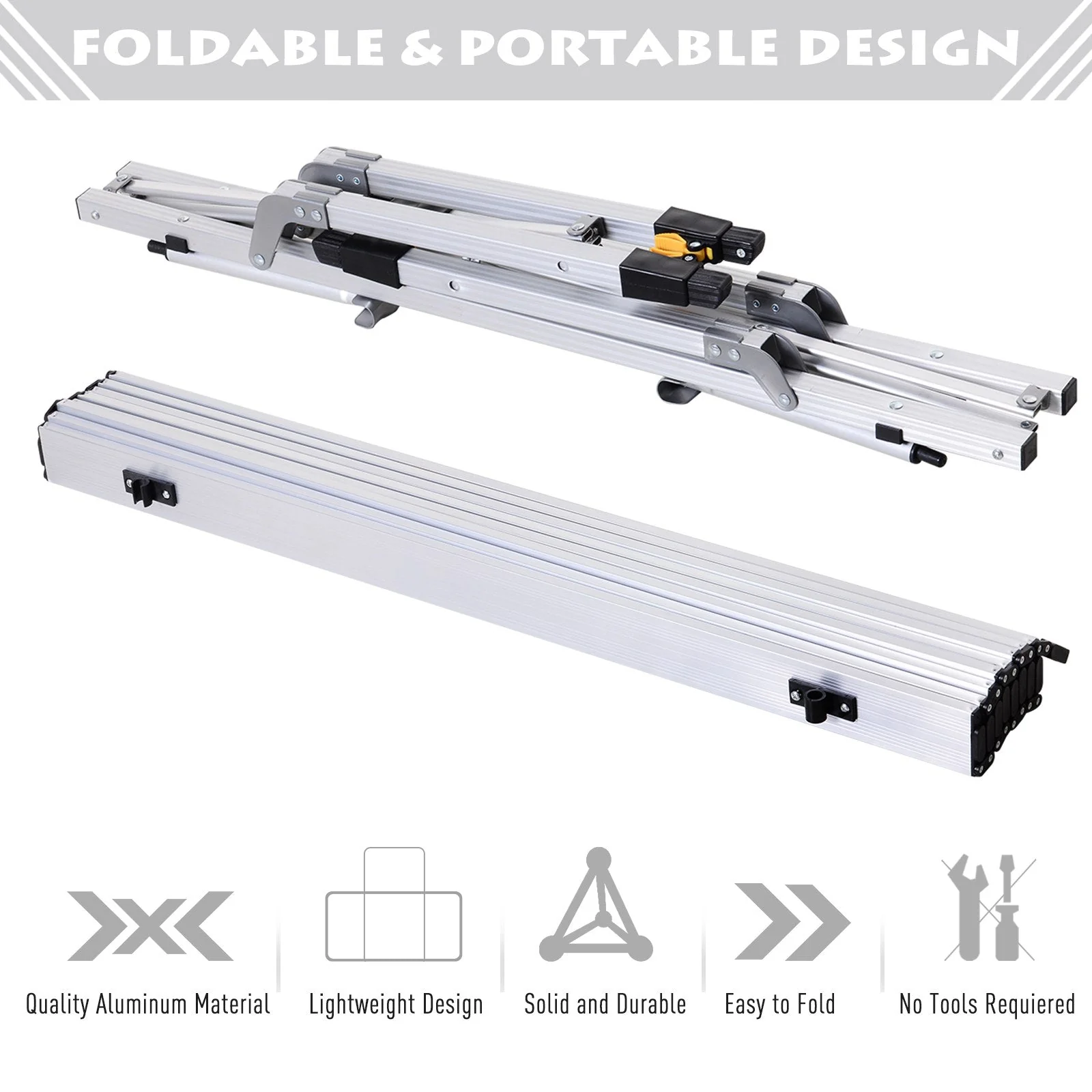 3FT Folding Aluminium Picnic Table Portable Camping Table Roll Up Top with Carrying Bag Silver - Image 4