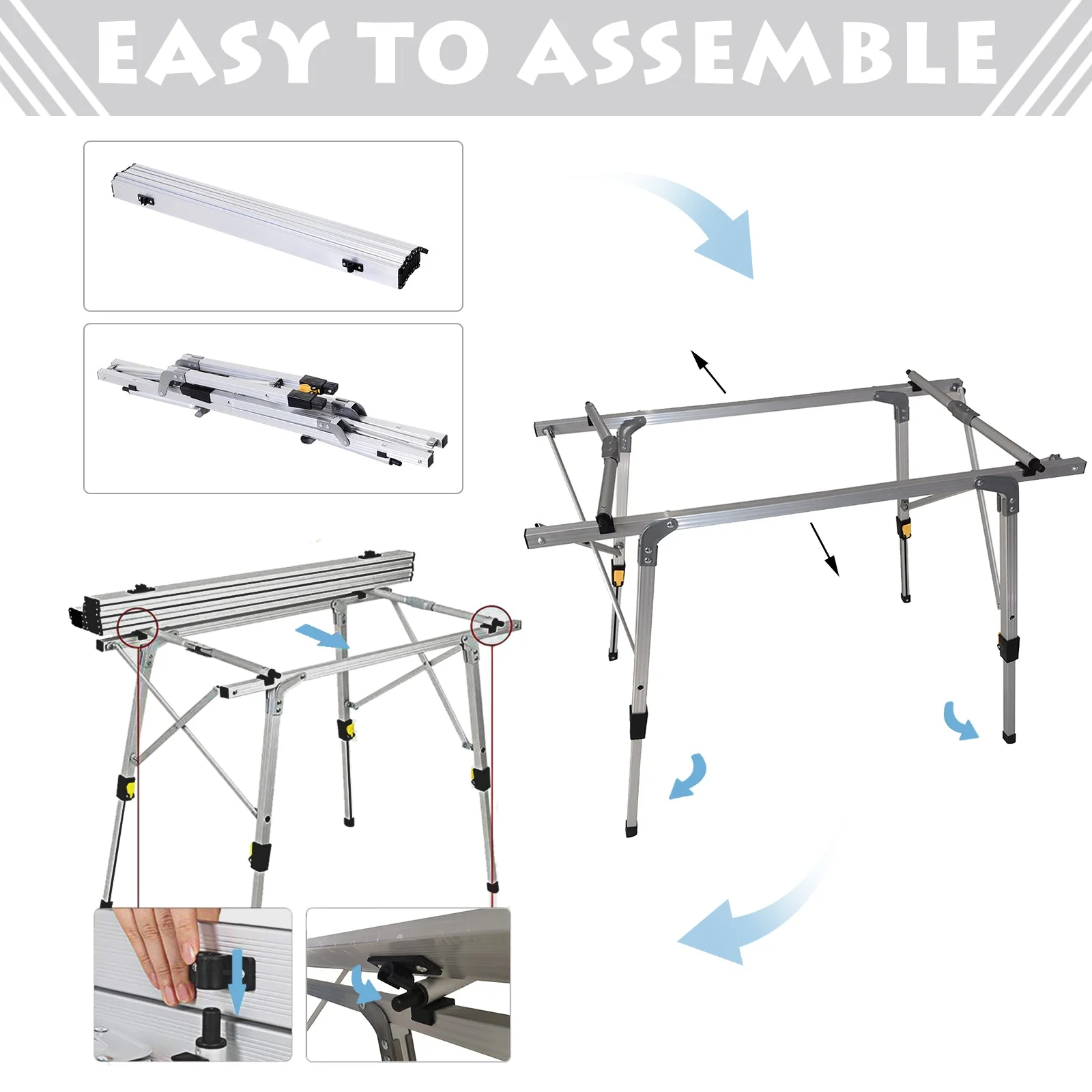 3FT Folding Aluminium Picnic Table Portable Camping Table Roll Up Top with Carrying Bag Silver - Image 5