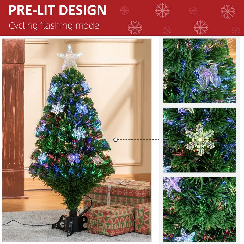 3FT Prelit Artificial Christmas Tree Fiber Optic LED Light Holiday Home Xmas Decoration Tree with Foldable Feet - Image 5