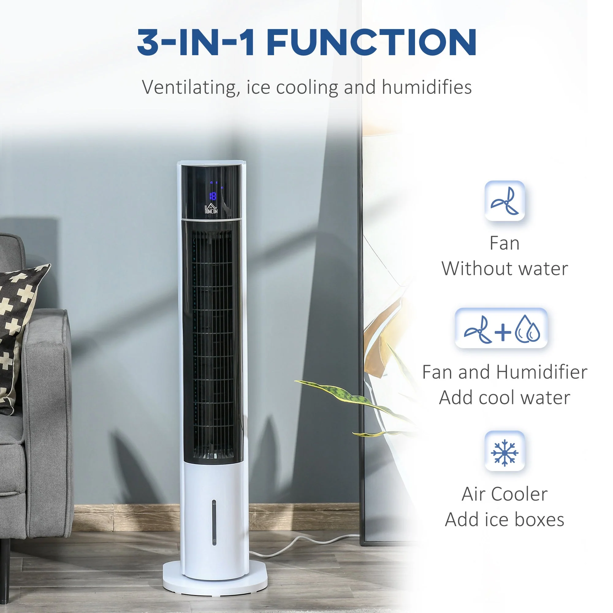 3L Oscillating Three Speed Air Cooler With Timer & Remote Control White & Black - Image 6