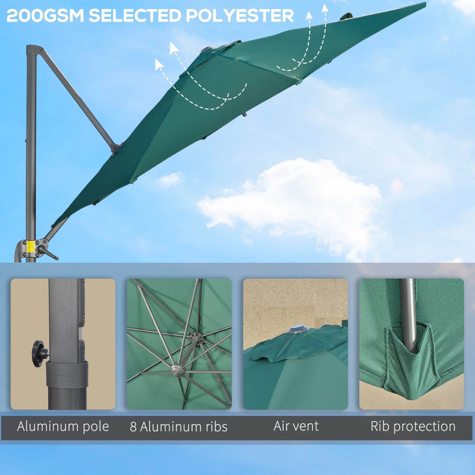 3m 360° Rotating Cantilever Parasol - Image 7