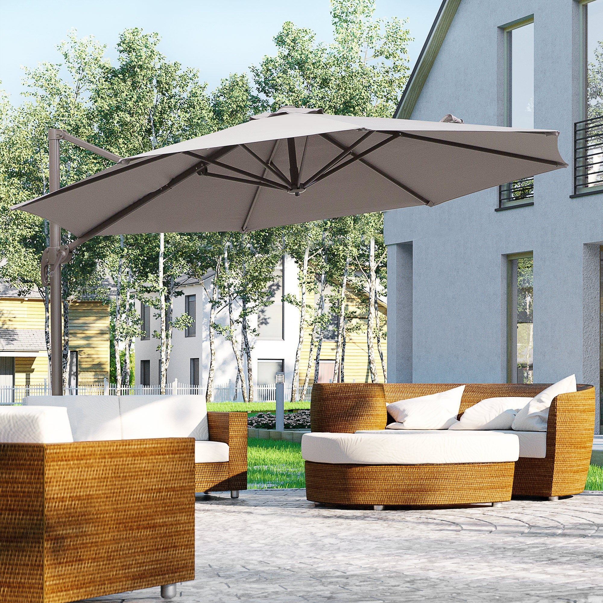 3m Cantilever Aluminium Frame Outdoor Garden Parasol Grey - Image 2