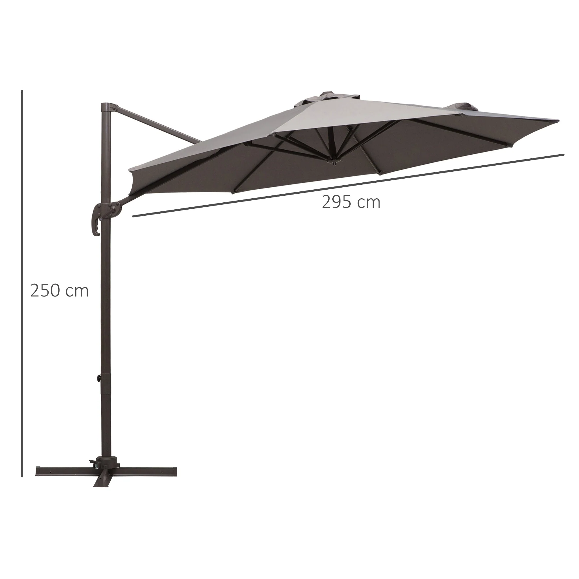 3m Cantilever Aluminium Frame Outdoor Garden Parasol Grey - Image 3