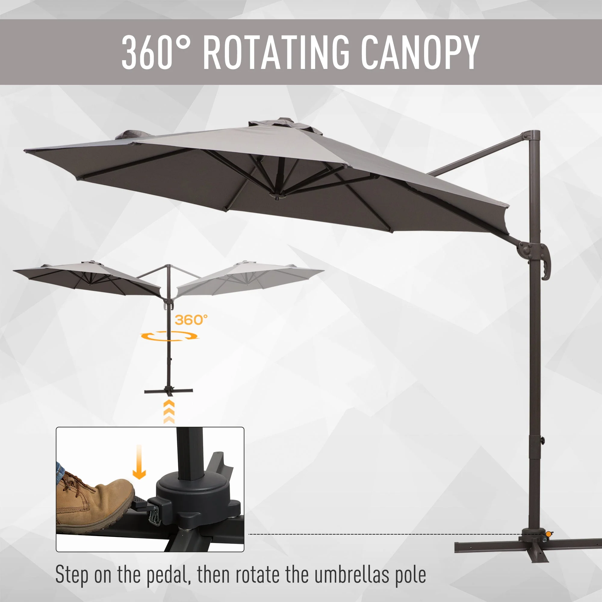 3m Cantilever Aluminium Frame Outdoor Garden Parasol Grey - Image 4