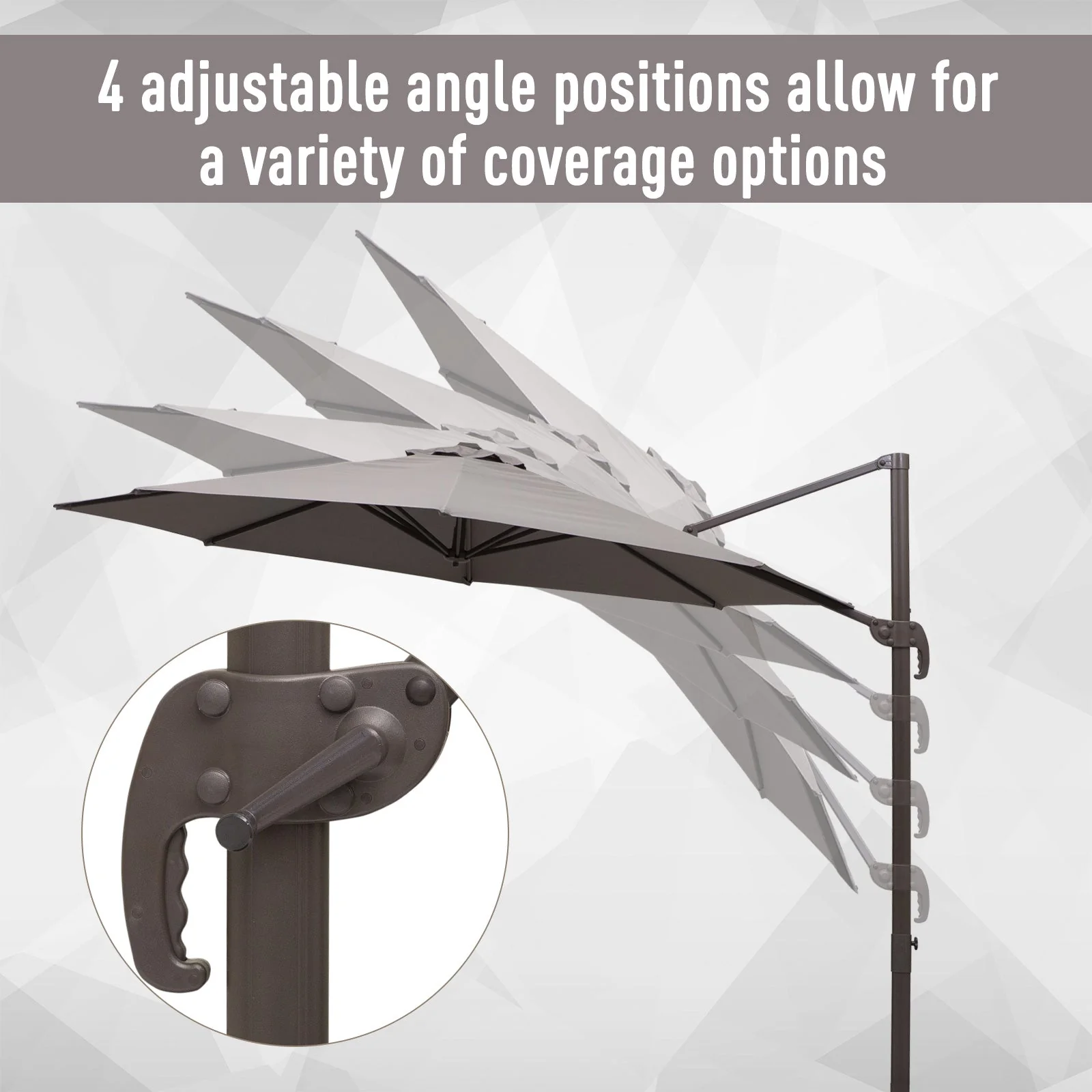 3m Cantilever Aluminium Frame Outdoor Garden Parasol Grey - Image 5