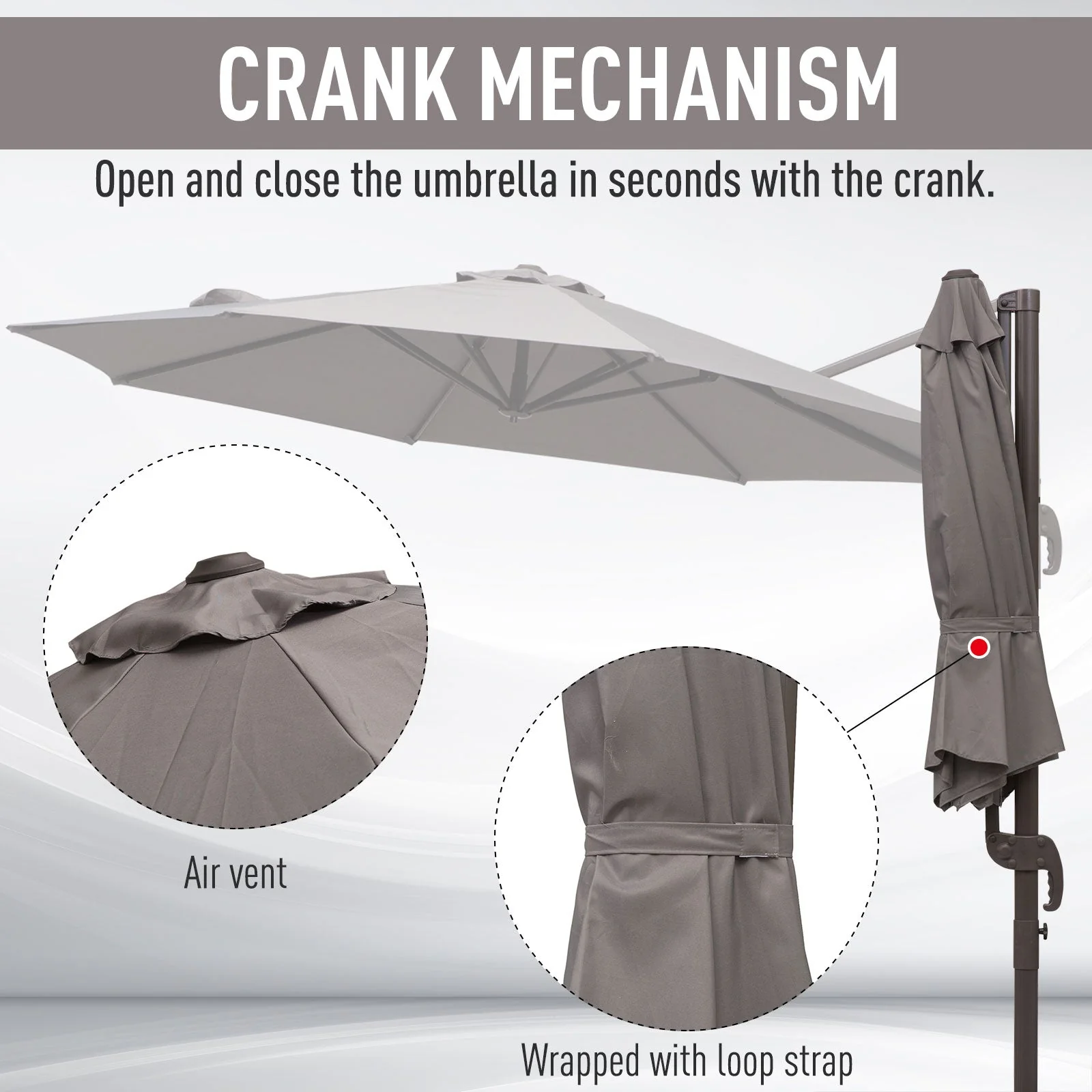 3m Cantilever Aluminium Frame Outdoor Garden Parasol Grey - Image 7
