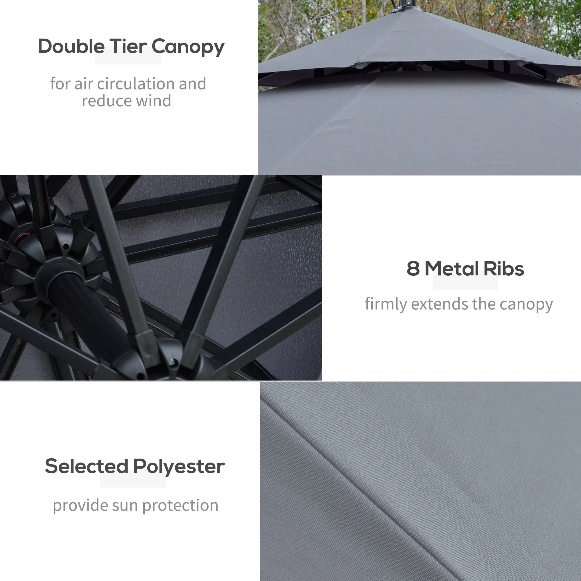 3M Cantilever Banana Parasol Hanging Umbrella with Double Roof - Image 6