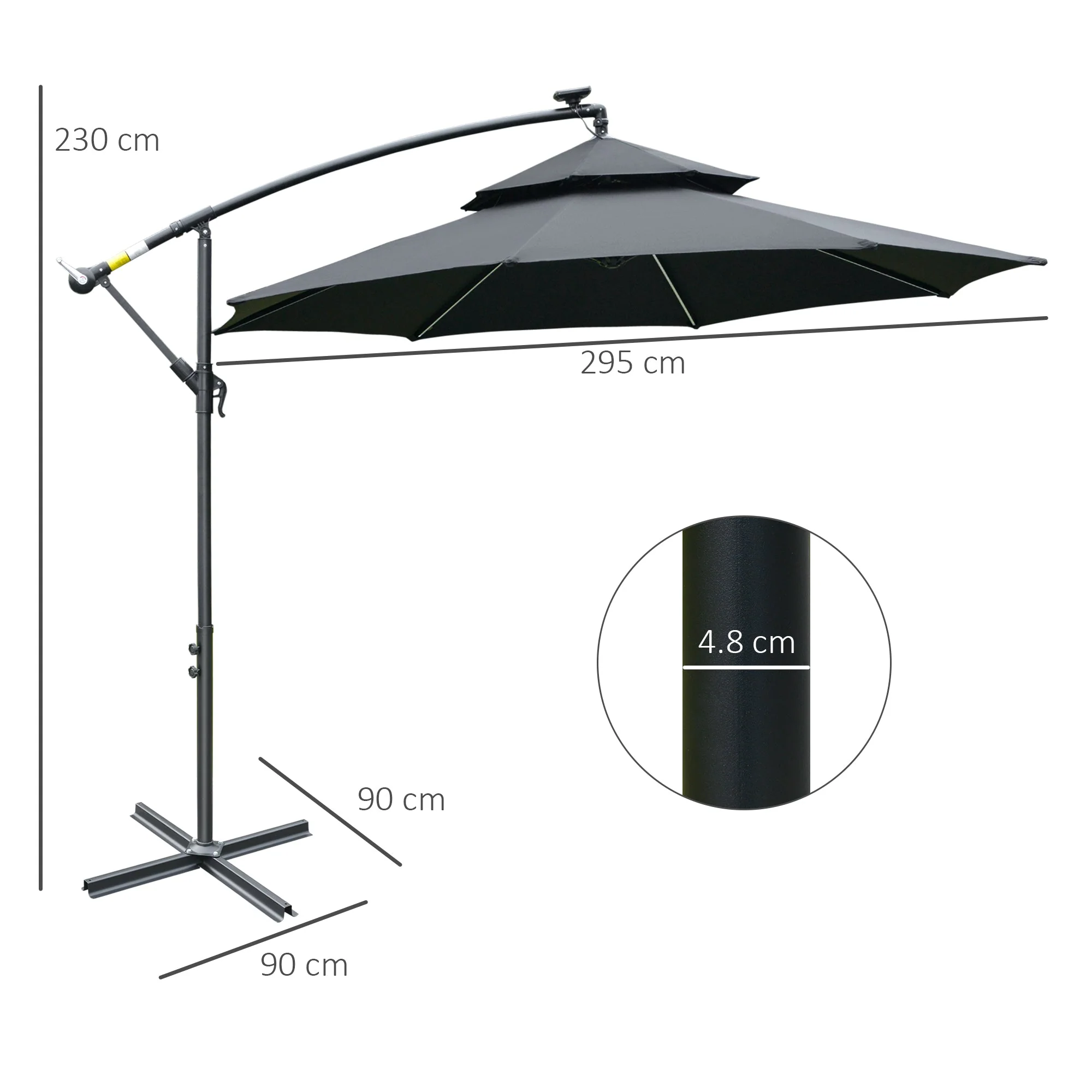 3M Cantilever Banana Parasol Hanging Umbrella with LED Solar lights - Image 2