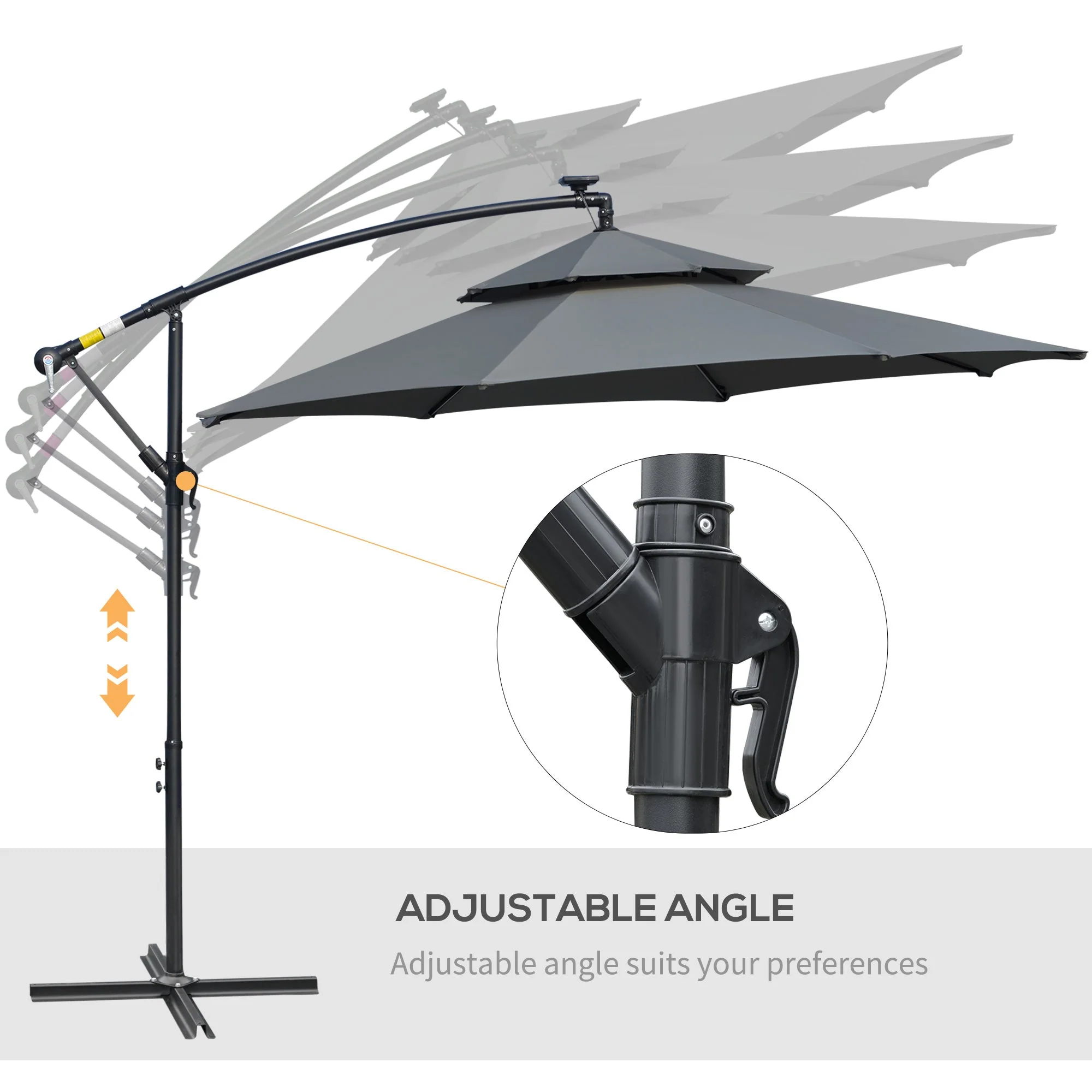3M Cantilever Banana Parasol Hanging Umbrella with LED Solar lights - Image 5