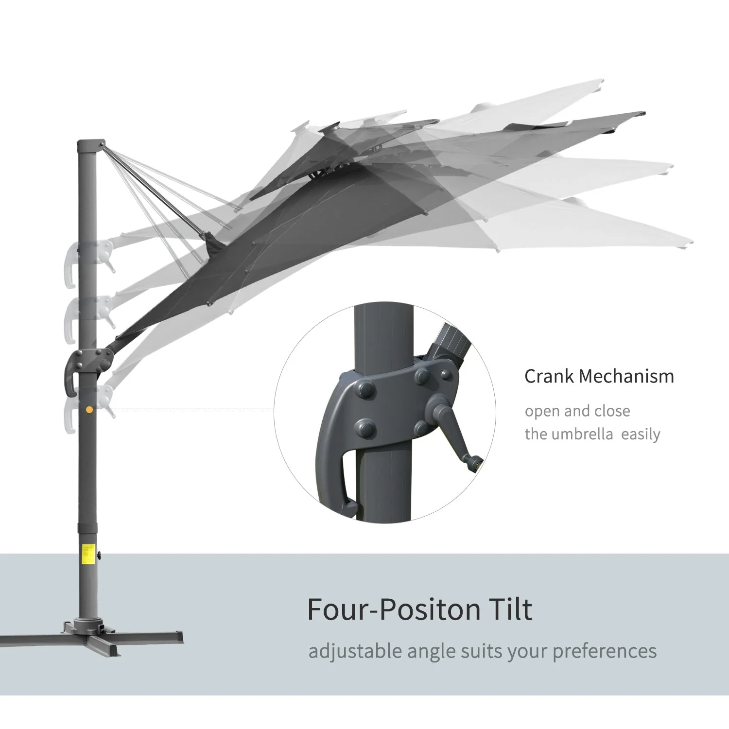 3m Cantilever Parasol w/ Solar Lights Power Bank Base 360° Spin Dark Grey - Image 5