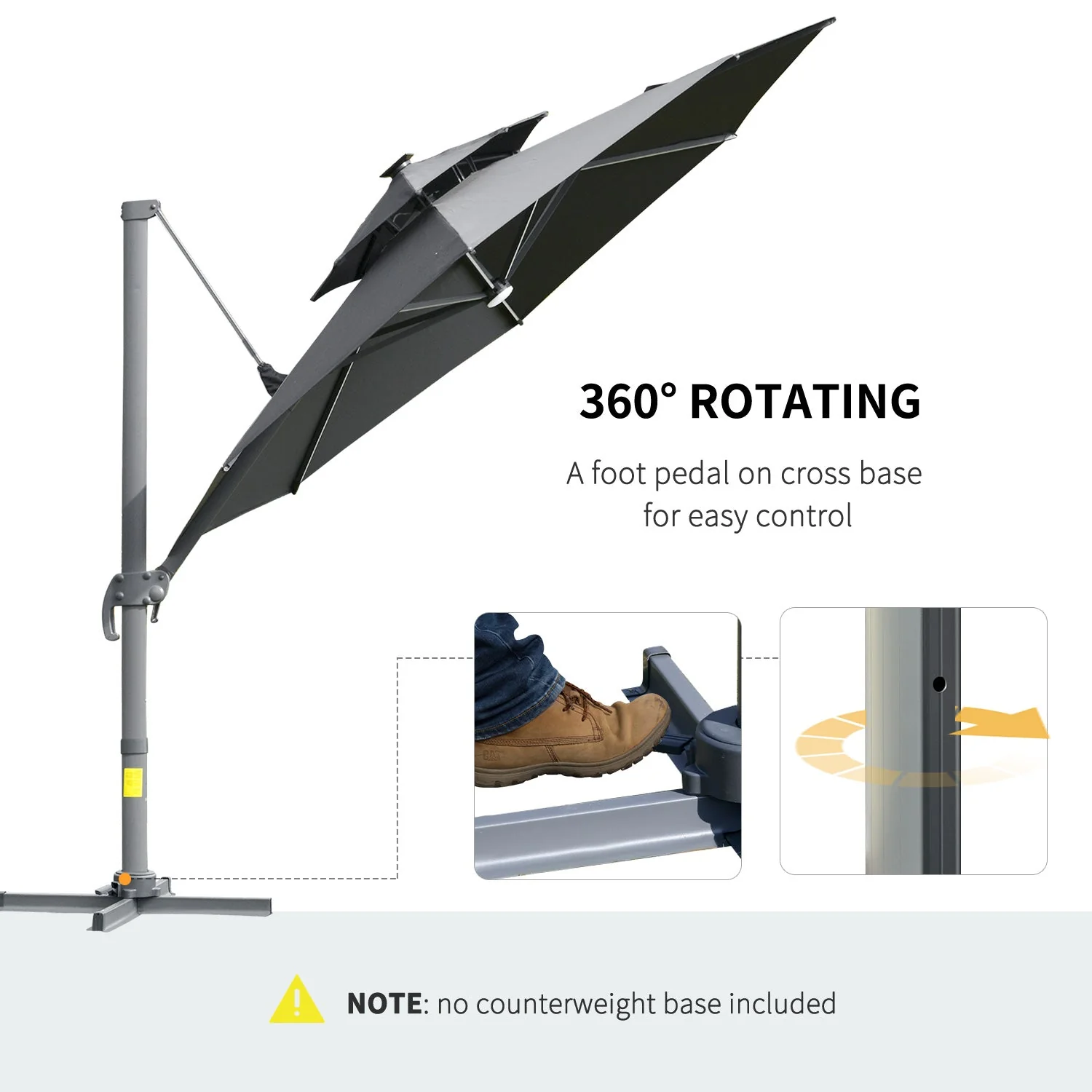 3m Cantilever Parasol w/ Solar Lights Power Bank Base 360° Spin Dark Grey - Image 6